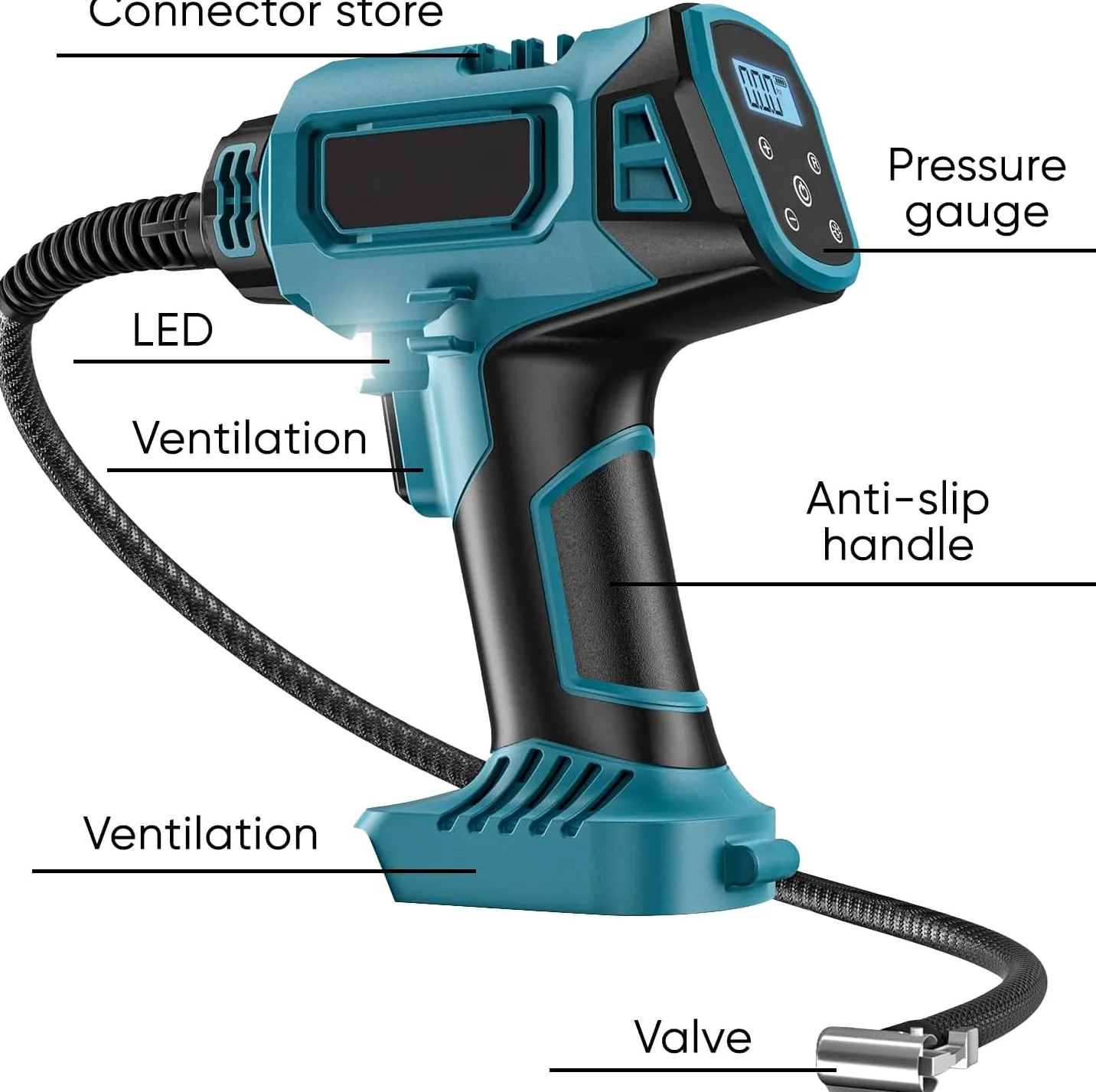 Compressore d'aria, Compressore Auto 150 PSI Gonfiatore Pneumatici Auto con Schermo LCD e Luce, Con Batteria 21V, Arresto Automatico, per Auto Moto Bici, Compressore Portatile a batteria