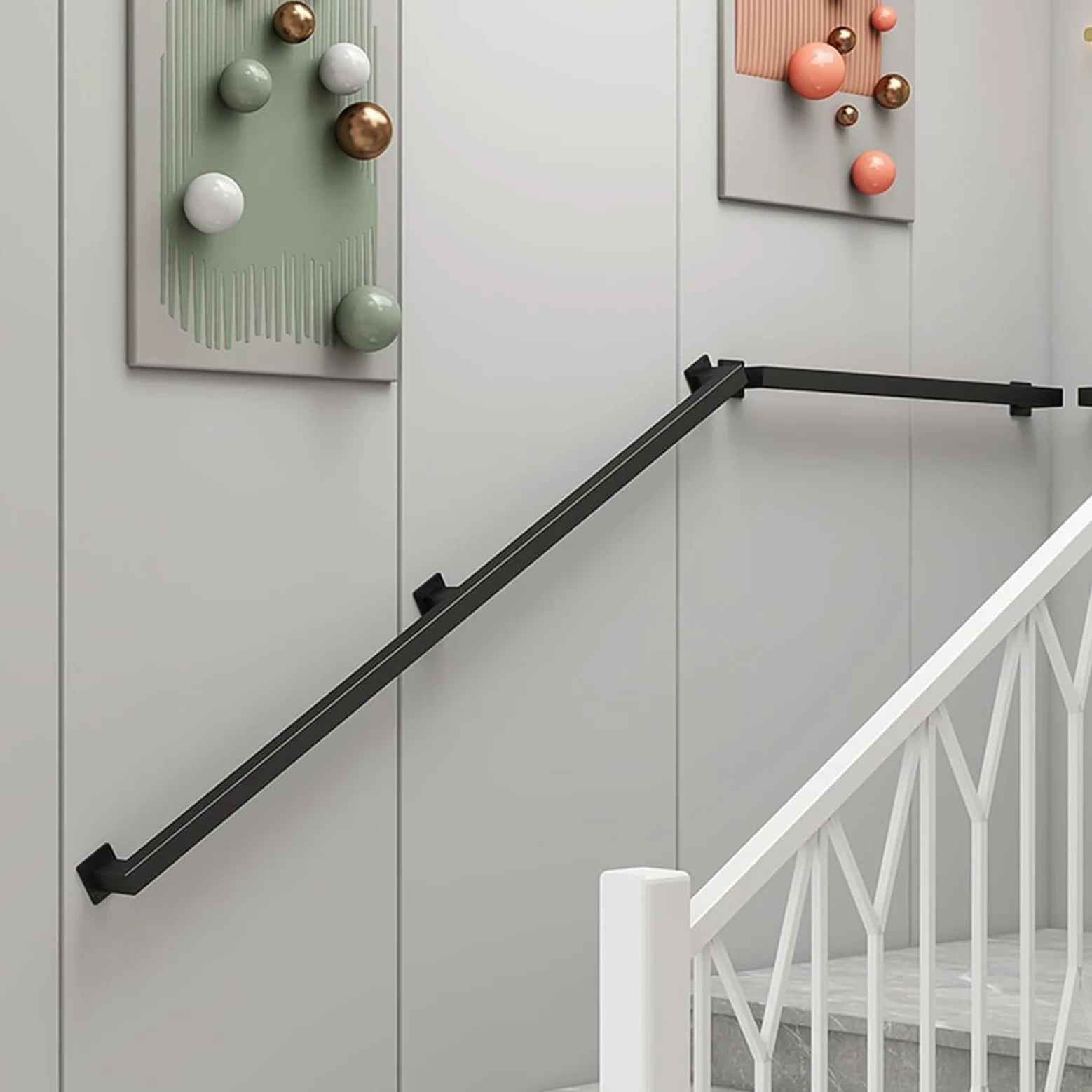 360cm Corrimano di Tubo in Ferro battuto Nero, corrimano Antiscivolo per Scale di Sicurezza,Adatto per Scale per WC da Bagno Corrimano per Interni ed Esterni