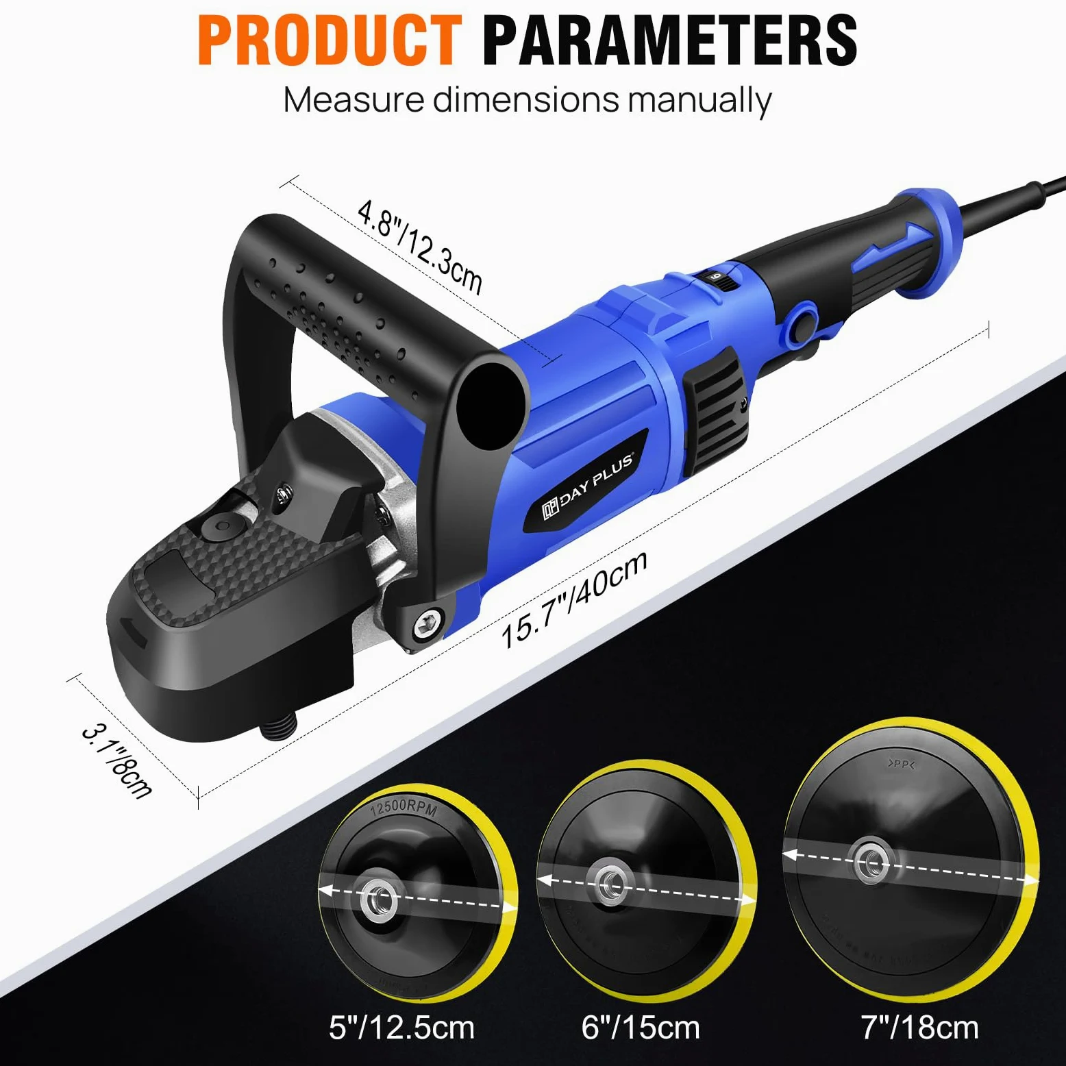 HSHa Lucidatrice per auto, 1400 W, set con piastra lucidante da 150/180 mm, lucidatura orbitale casuale, 6 velocità variabili, impugnatura a D e multi pad per la lucidatura della cera