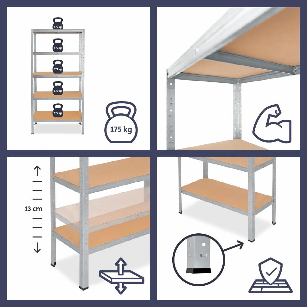 shelfplaza® 200x80x40cm HOME Scaffale metallo per carichi pesanti zincato con 5 ripiani con 175kg capacità di carico/Scaffali in metallo per garage come scaffali per ripostiglio o officina