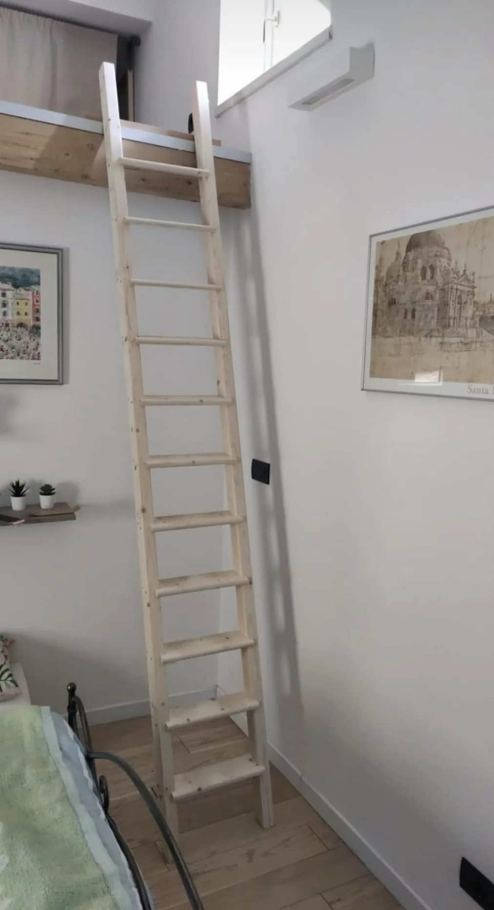 Scala a pioli in legno per soppalco letto a castello soffitta (Altezza cm 200, Larghezza cm 40)