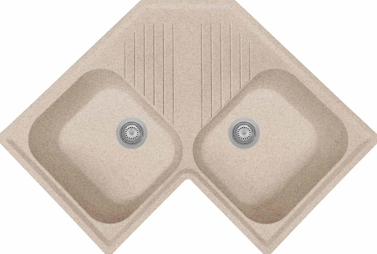 Lavello angolare cucina Provenza avena 83 x 83 cm 2 vasche e gocciolatoio Made in Italy
