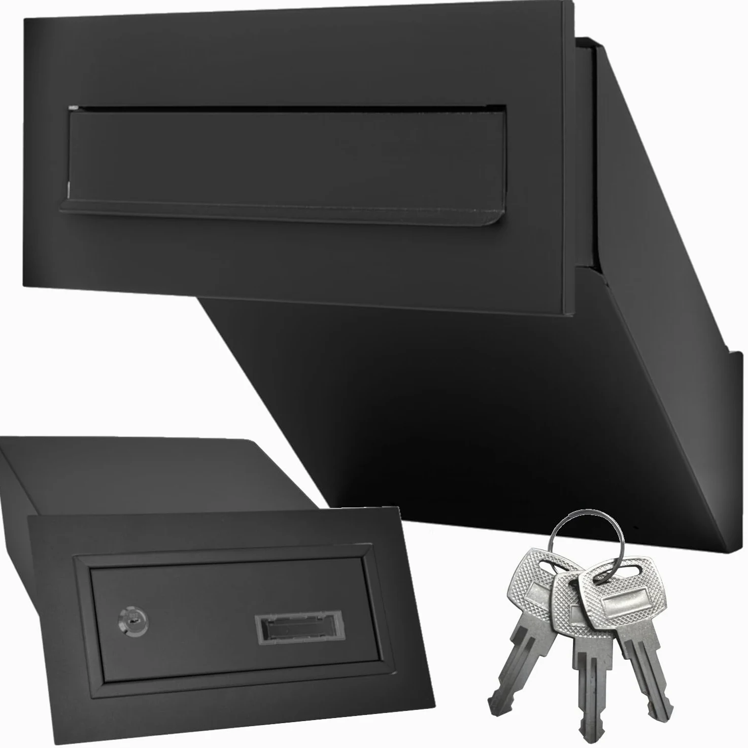 Cassetta delle lettere nera opaca RAL 9017 con telaio, cassetta delle lettere da incasso XXL, spessore della parete 260 – 420 mm, resistente alle intemperie, pannello frontale 305 x 135 mm, in lamiera