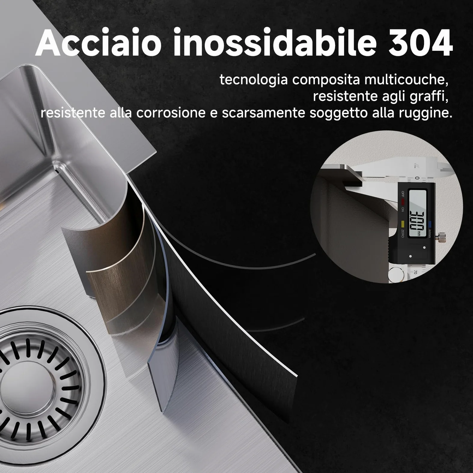 CECIPA Lavello Cucina 1 Vasca 30 x 45cm, Lavandino Cucina in Acciaio Inox quadrato, Lavabo Piccolo Montaggio Incasso o Superiore, Superficie Spazzolata, con Sifone