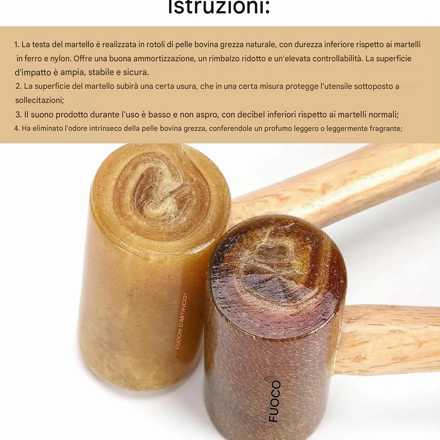 WUTA Bacchetta in pelle grezza, martello in pelle, strumento di punzonatura, buona capacità di tampone (48 mm)