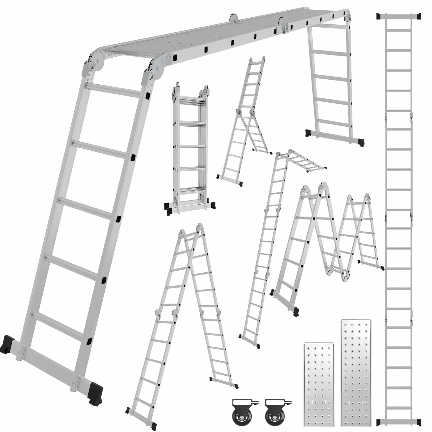 Scala multiuso in alluminio, 4 x 5, 582 cm, 7 in 1, pieghevole, per uso domestico
