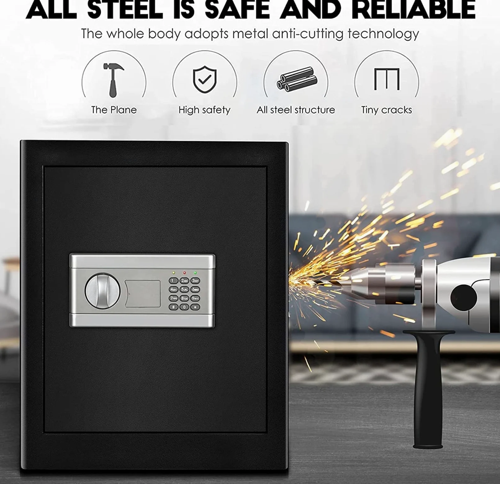 Cassaforte di Sicurezza a Muro, 43L Cassaforte da Armadio Elettronica Digitale Tre Bulloni con Codice e Chiave Cassaforte a Muro con Allarme per Uso Domestico, Hotel, Ufficio