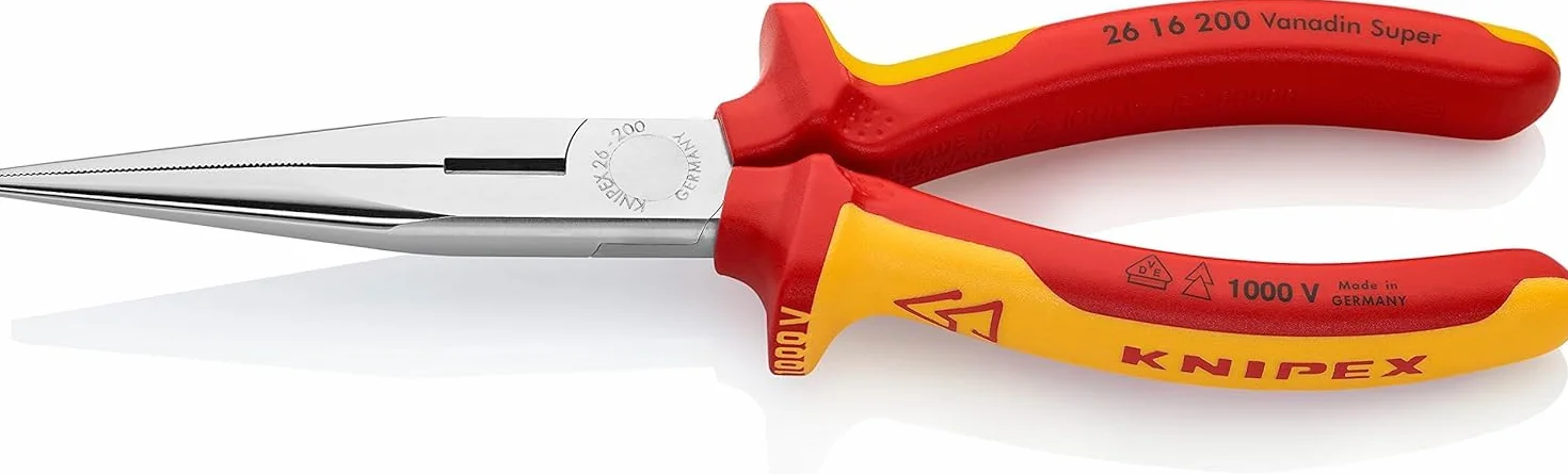KNIPEX Pinza per meccanica - con becchi mezzotondi con tronchese (pinza a becchi di cicogna) cromata isolati con manici rivestiti in, 26 16 200