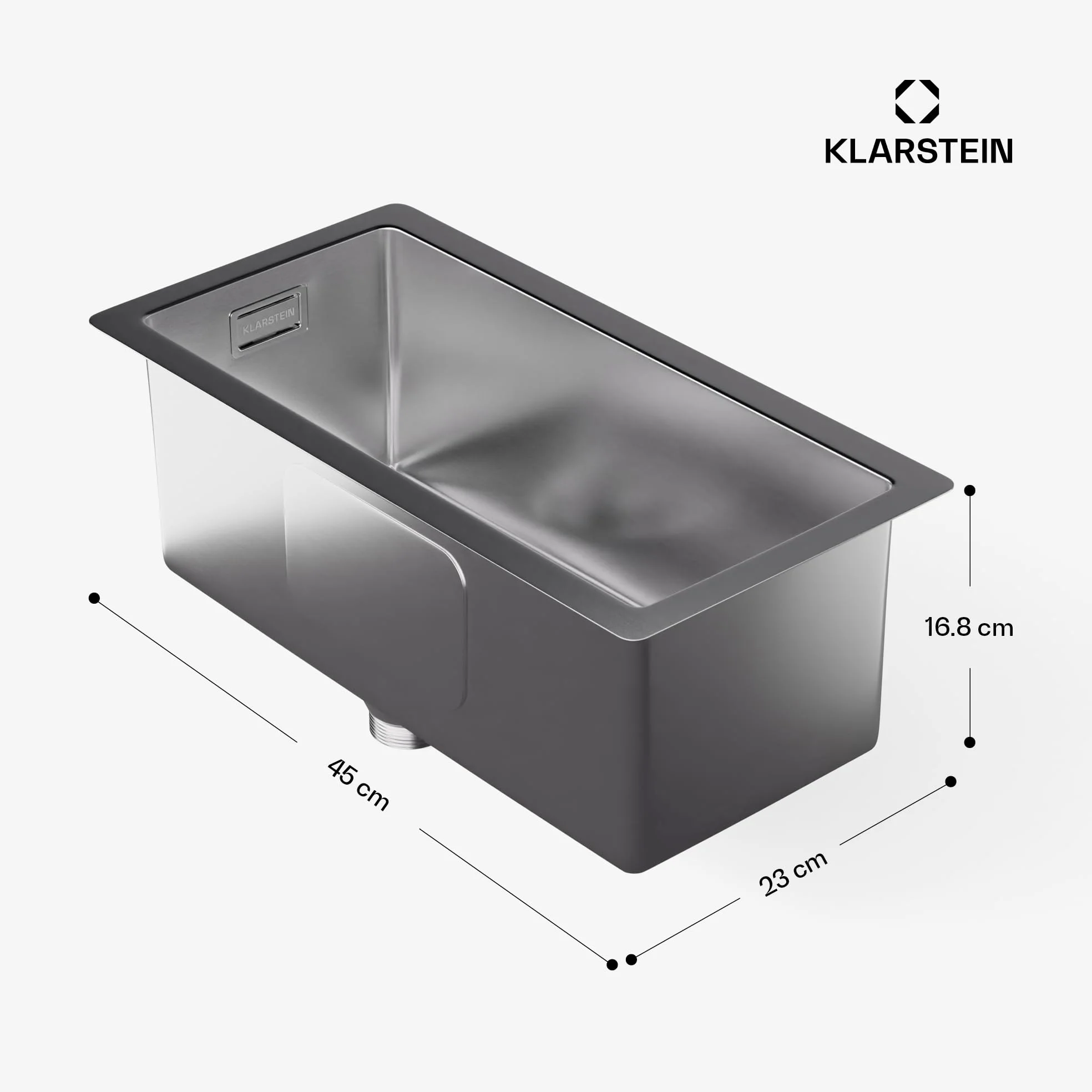 Klarstein Lavello Cucina – Acciaio Inox 304, Design Stretto 23 cm, Resistente a Graffi & Calore, Facile da Pulire, Include Kit Installazione & Troppopieno, 45x23 cm