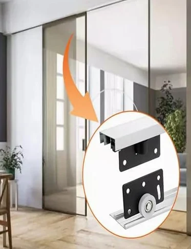 Kit binario per porta scorrevole, sistema a tre binari con ruote silenziose per un'installazione facile e fluida in lavori di ristrutturazione e aggiornamenti domestici