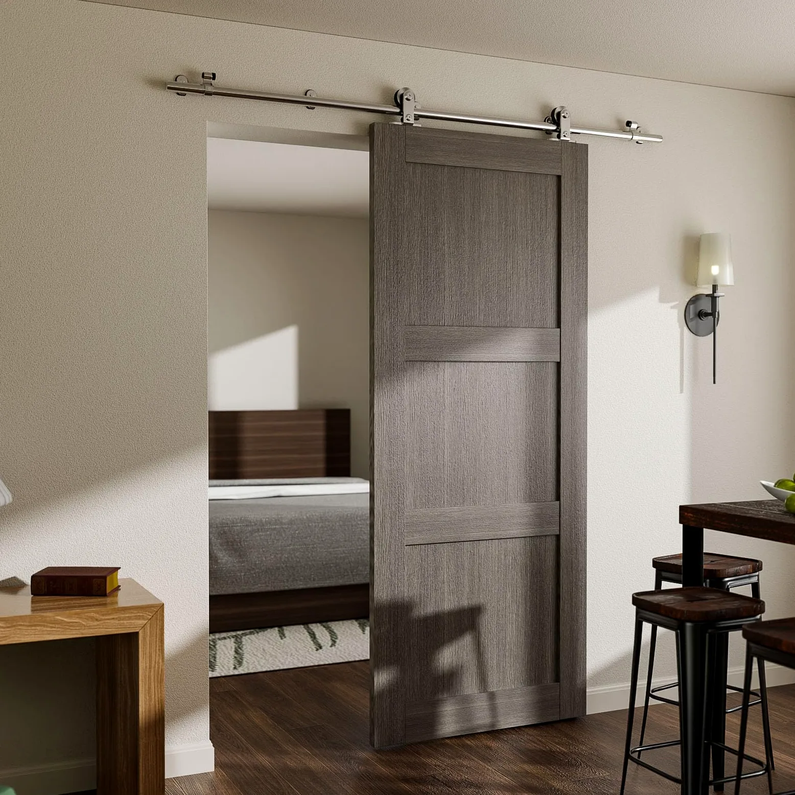 CCJH 5.5FT/167cm Acciaio Inossidabile Binario per Porta Scorrevole Kit Acciaio Inox Accessori per Una Porta Scorrevoli di Legno