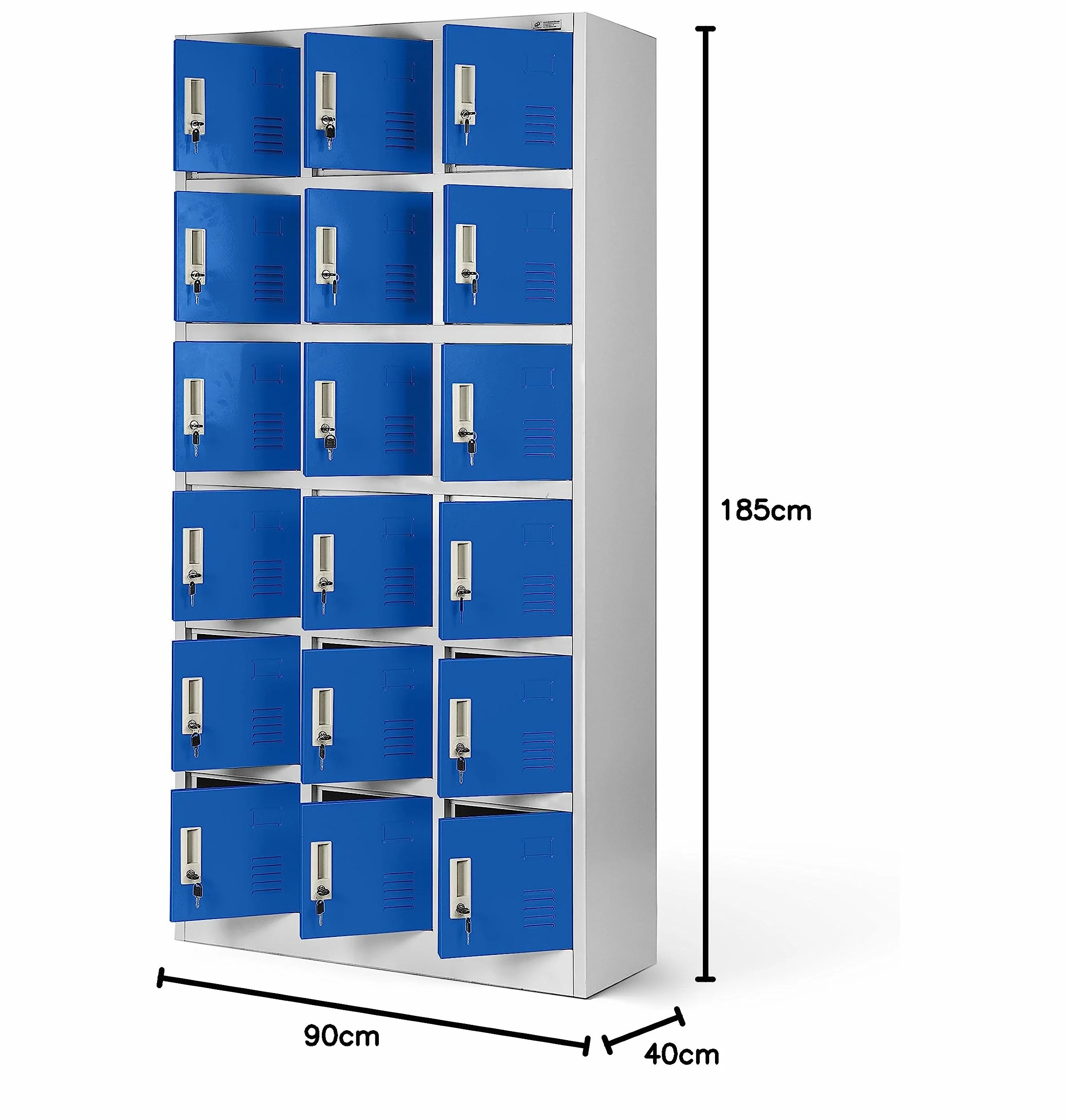 Jan Nowak Armadietto spogliatoio Armadio metallico con 18 Scomparti Fessure di ventilazione Rivestimento in polvere 185 cm x 90 cm x 40 cm (Grigio-Blu)