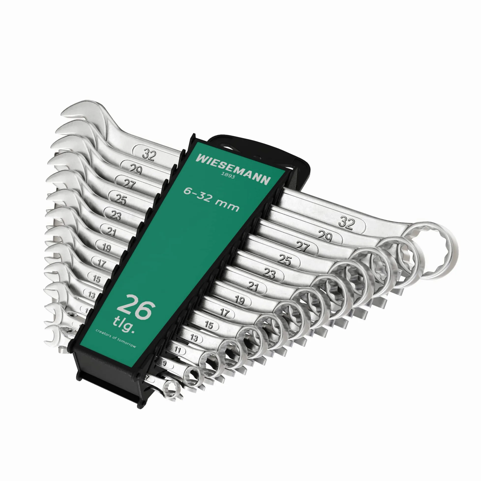Set chiavi con forchetta e anello da 26 pezzi 6-32 mm | WIESMANN 80270 | set chiavi per viti con supporto per trasporto