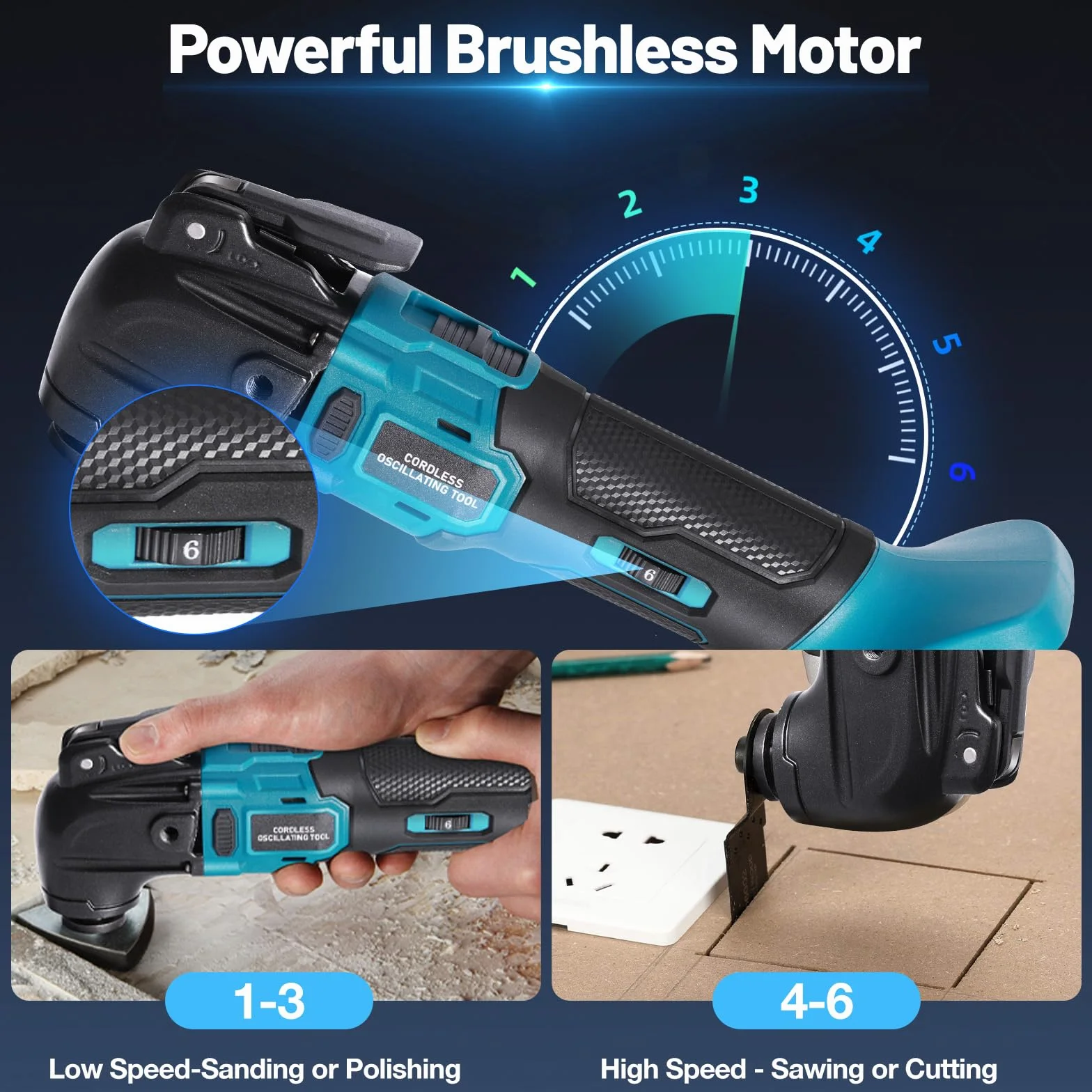 Utensili multifunzione oscillanti blayram, Senza Spazzole Multiutensile Oscillante Compatibile con Batteria Makita 18V, 6 Velocità Regolabili, Utensile Multifunzione per Separare