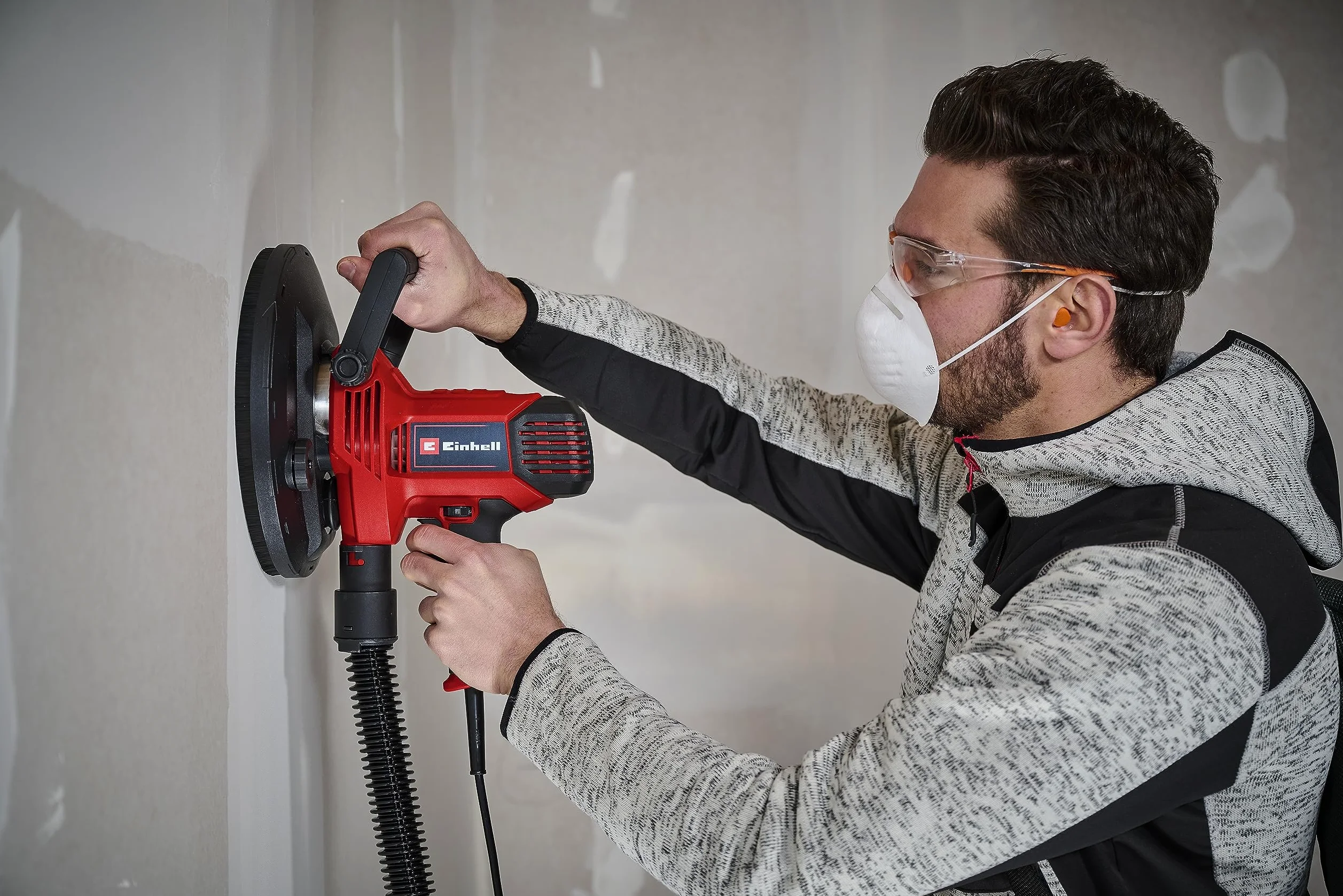 Einhell Smerigliatrice per cartongesso TC-DWS 225 (1220 W, piatto abrasivo con corona a spazzola, aspirazione polvere integrata, 6 x carta vetrata Ø 225 mm),Versione 2024