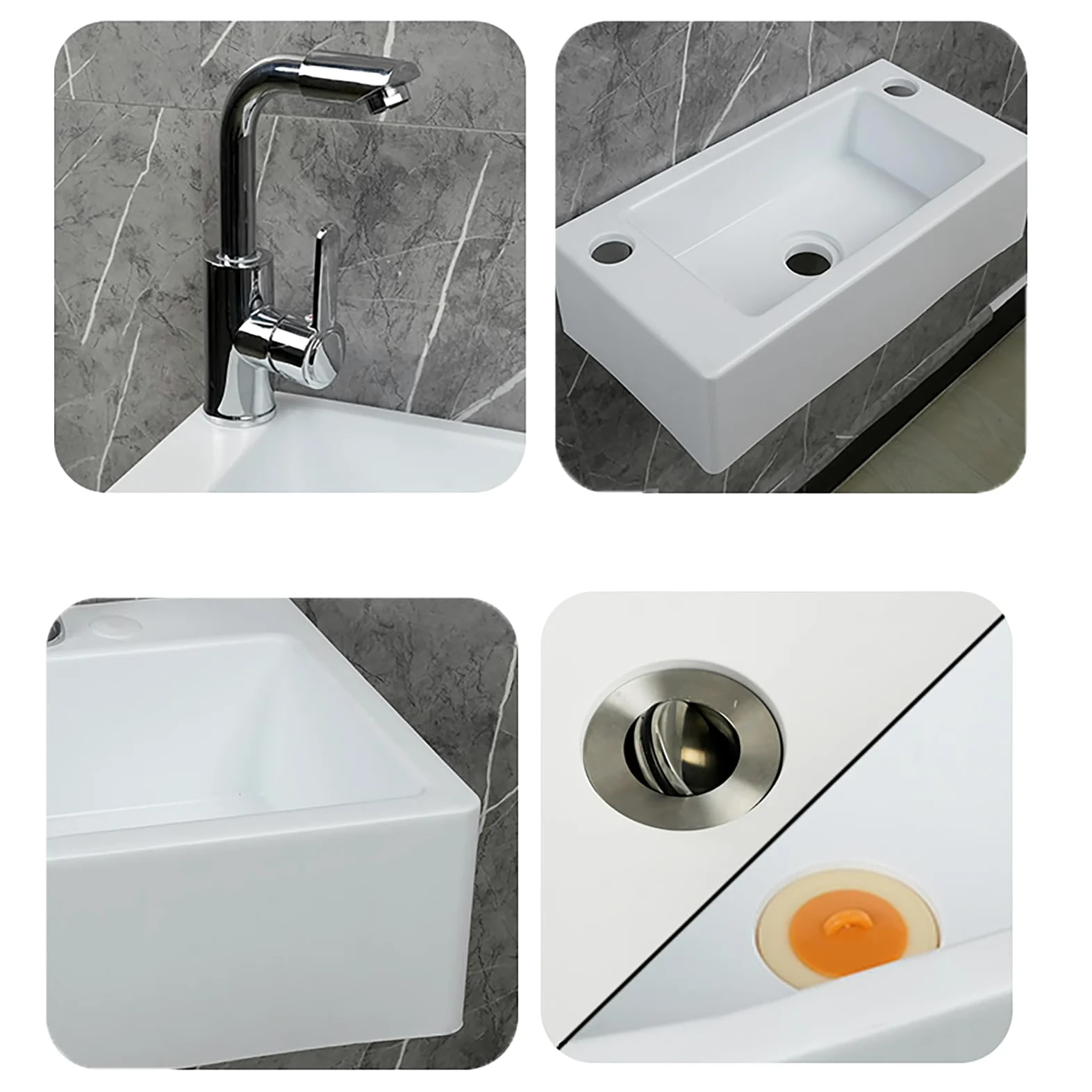 Piccolo lavabo in plastica per montaggio a parete per roulotte, camper, WC ospiti, bagno, 40 x 20 x 11 cm, bianco, ideale per campeggio, giardino, cantieri, con scarichi da 75 cm