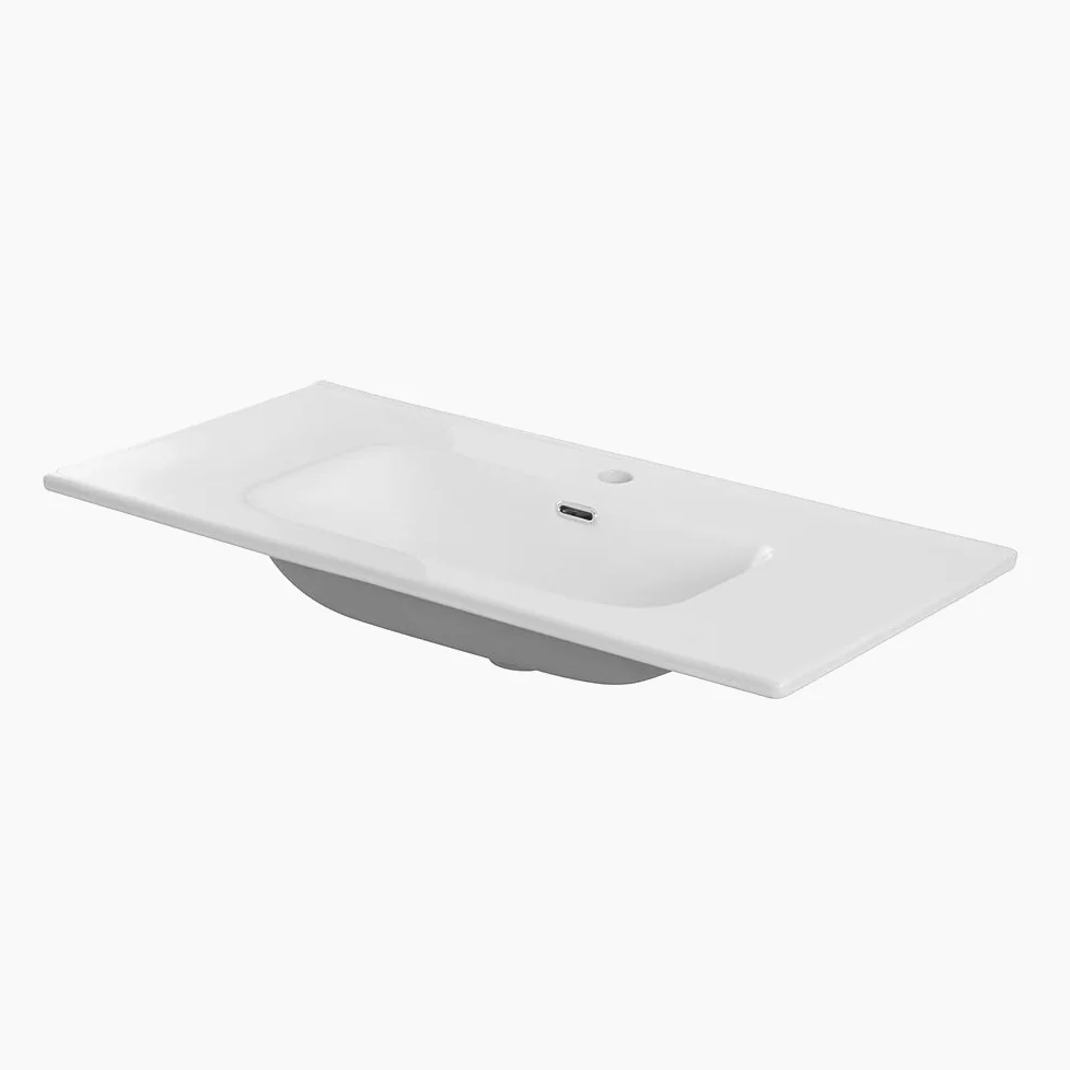 Lavabo consolle da Incasso su Mobile, Rettangolare in Ceramica Bianco Lucido, con Foro troppopieno