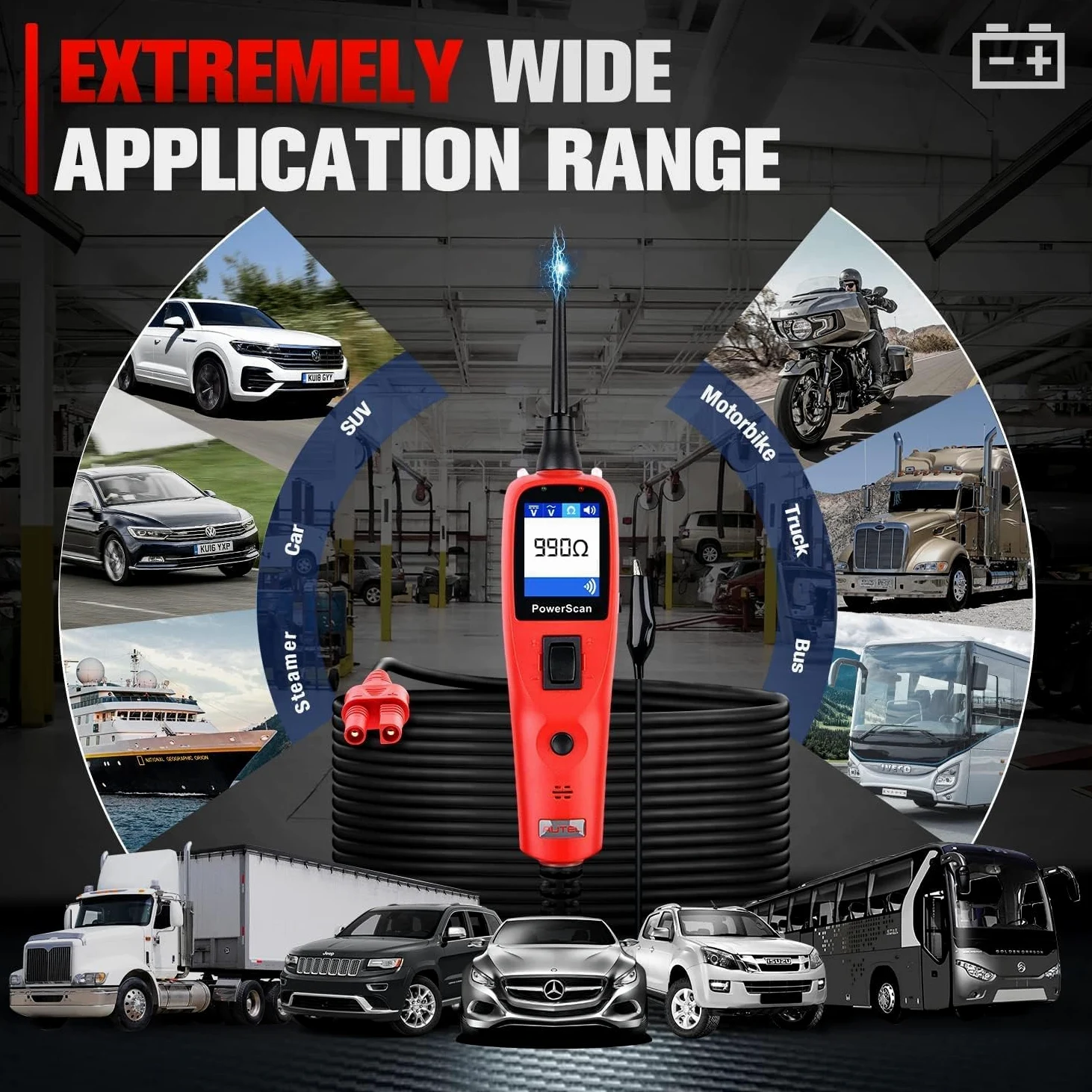 Autel PowerScan PS100 Kit Sonda Circuito, Strumento Diagnostico Sistema Elettrico12-24V, Interruttore Circuito Integrato, Lettura Resistenza Corrente CA/CC, Test Cortocircuito/Continuità/Sonda/Segnale