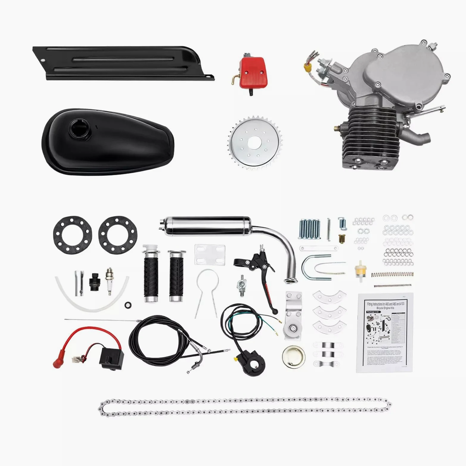 Kit motore per bicicletta, 100 CC a 2 tempi, CDI Pocket Bike Motor, raffreddamento ad aria, motore a benzina per bicicletta, kit per la maggior parte delle biciclette da 26/28, 44, numero di denti