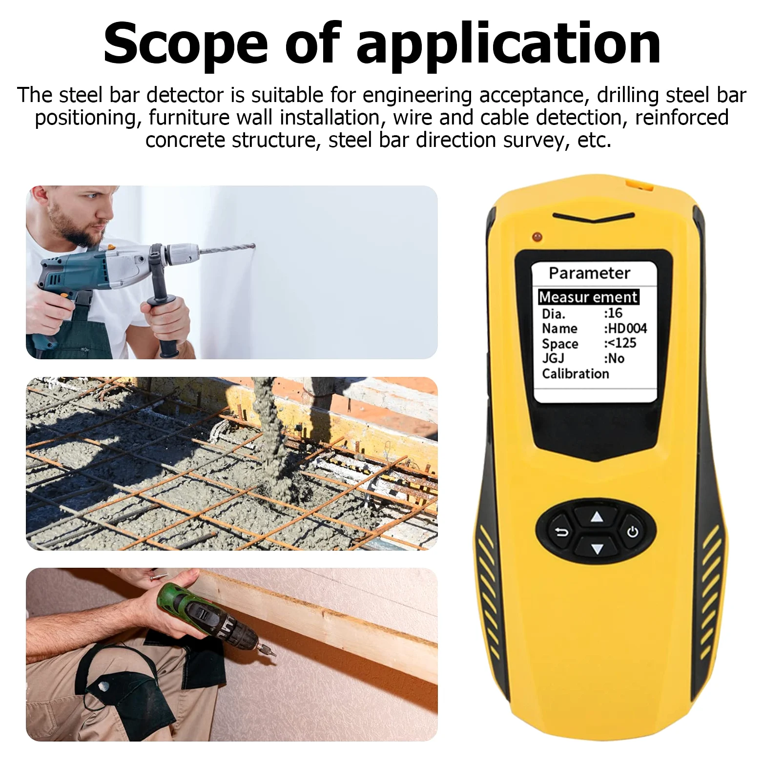 DEWIN Scanner per Armature, Scanner da Parete ZL610 Strumento di Misura per rilevatore di Armature con rilevatore di Armature per localizzatore di calcestruzzo