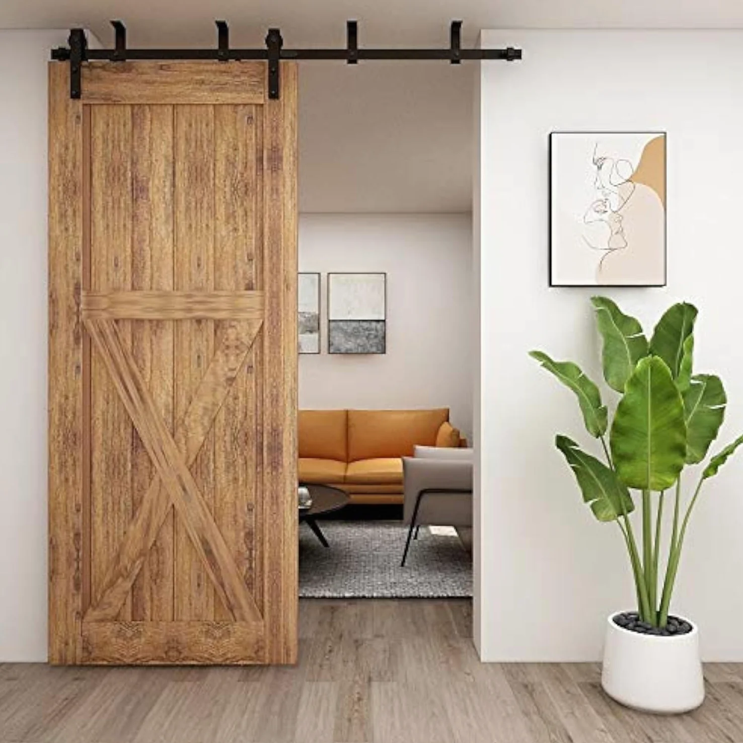 CCJH 183cm/6FT Kit di Binario per Porta Scorrevole a Soffitto, Kit di Pista per Porta in Legno Singola (Forma J)