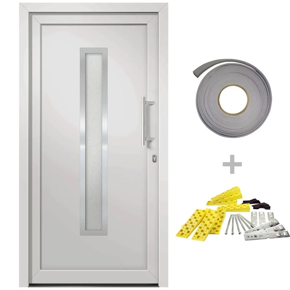 Gecheer Porta di Ingresso,Porta d'ingresso,Porta Esterna in PVC,Porta in PVC per Negozio, Balcone, casa,Portoncino Ingresso Esterno,Portone blindato,Bianca 98x190 cm