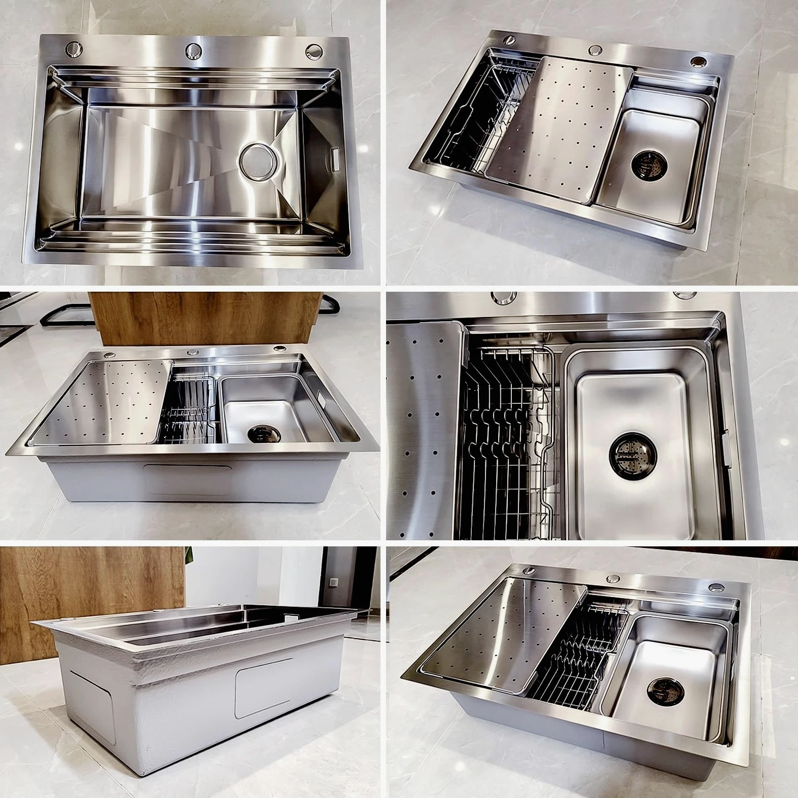 80x50cm Lavello Cucina In Acciaio Inox 304, Con Scolapiatti, Scheda Multifunzione, Filtro a Cestello, Sifone e Set Di Drenaggio, Uscita Di Scarico Destra, Da Incasso e Sottotop, 1 Vasca