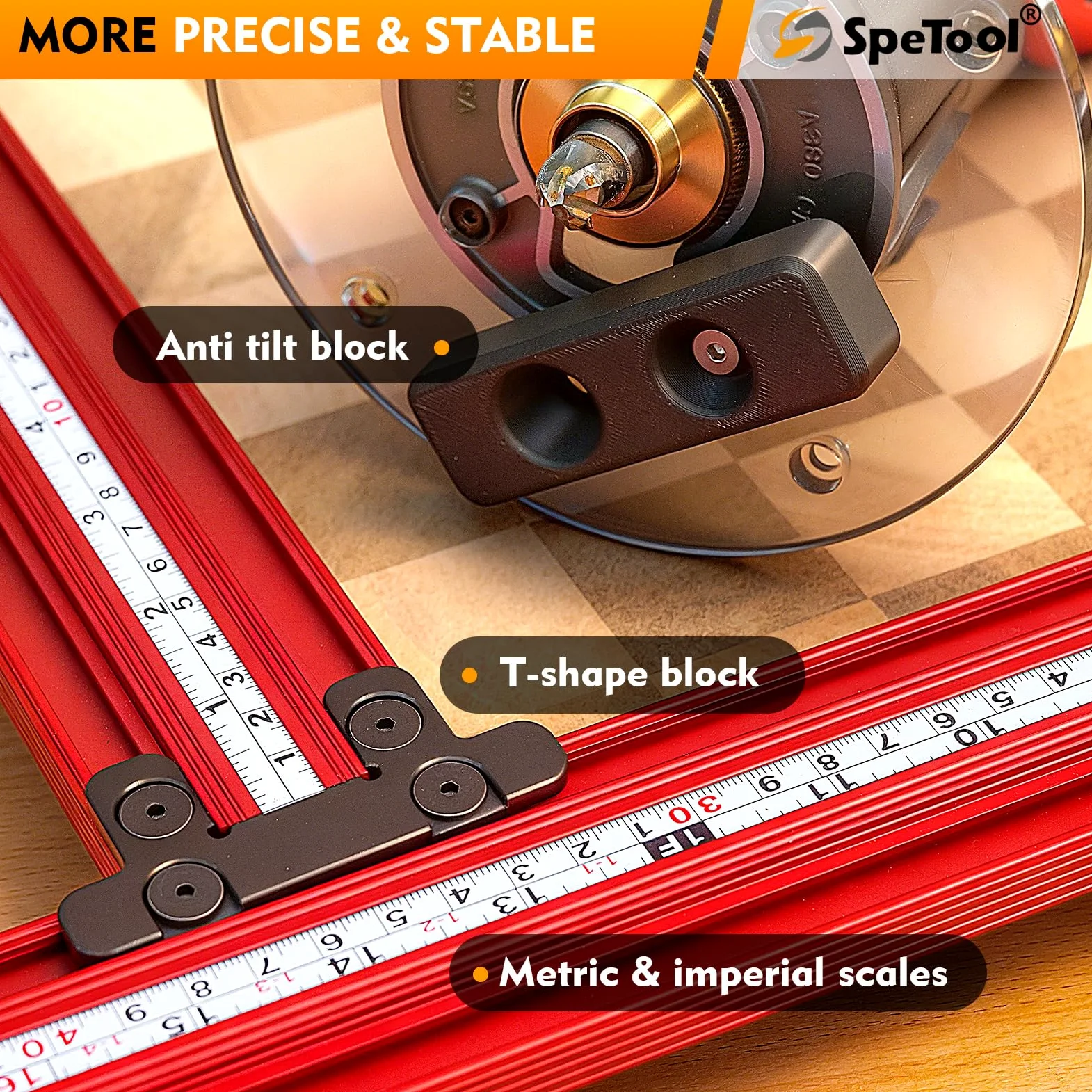 SpeTool Stencil di Fresatura Regolabile per Piani di Lavoro 650 mm x 650 mm - Router Jig per Lavorazione del Legno - Crea Fessure Rettangolari e Quadrate