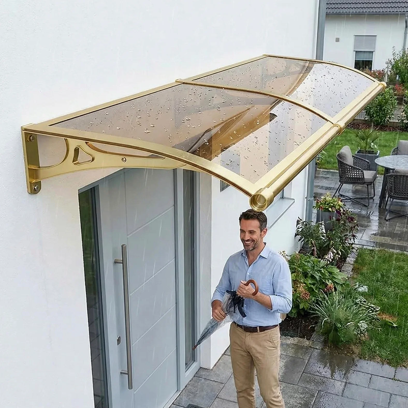Pensilina Tettoia, Tettoia per Esterno, Pensilina da Esterno in Policarbonato, Resistente ai raggi UV/alla pioggia,Tettoia per Esterno/Porte/Balcone/Finestre 80x230cm