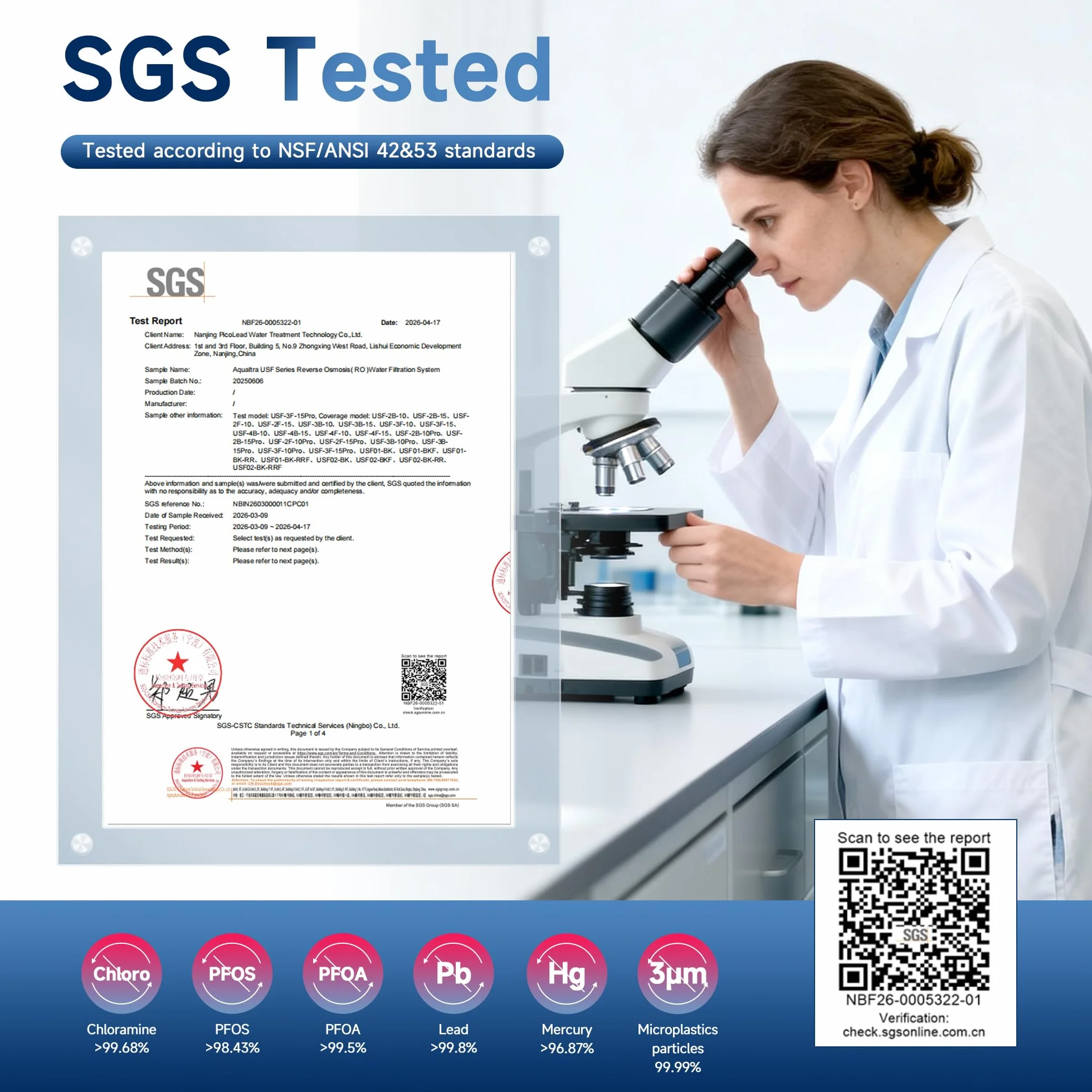 AQUALTRA USF-3B-10 Sistema filtrante sottolavabo leggermente alcalino, 30000–121 000L, riduce PFOA, PFOS, cloro, piombo, mercurio, cloramina, fluoro, particelle di microplastica, cattivo gusto e odore