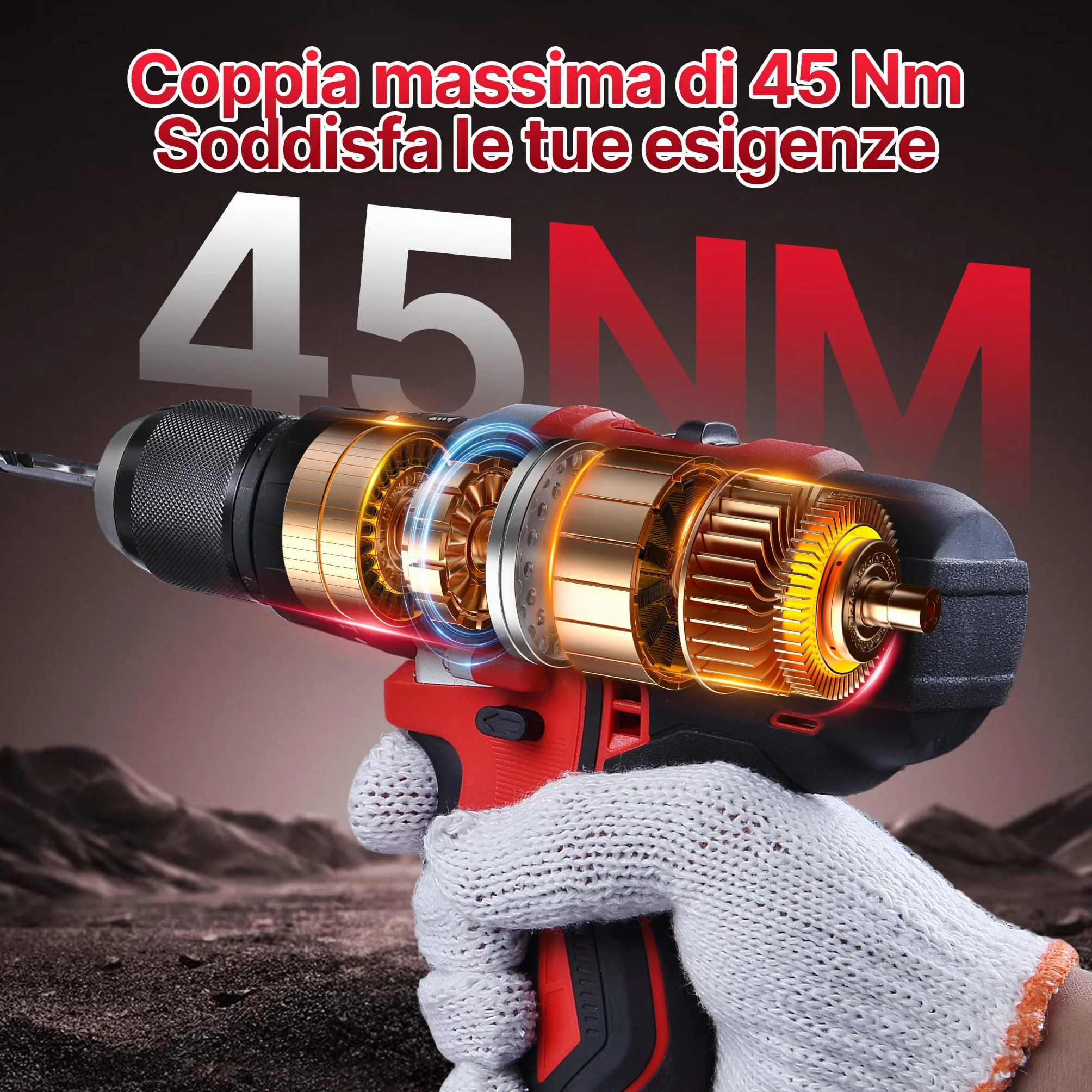 TEENO Kit di utensili 3 pezzi (avvitatore a impulsi senza fili + trapano a percussione + smerigliatrice angolare senza fili) 20V 2xbatteria 3Ah