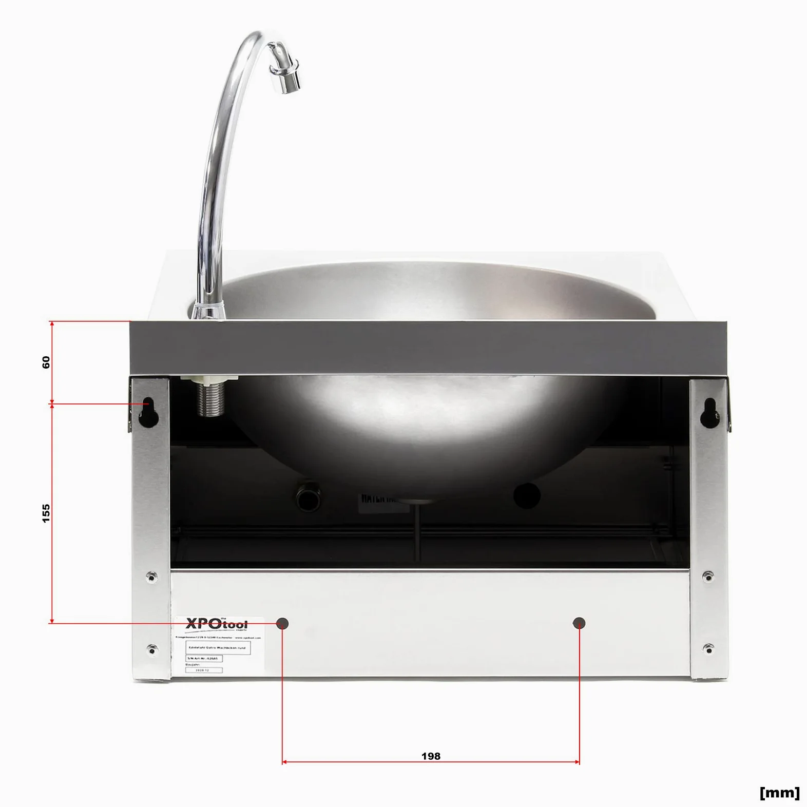 XPOtool Lavello professionale acciaio inox vaschetta rotonda comando a ginocchio montaggio a parete