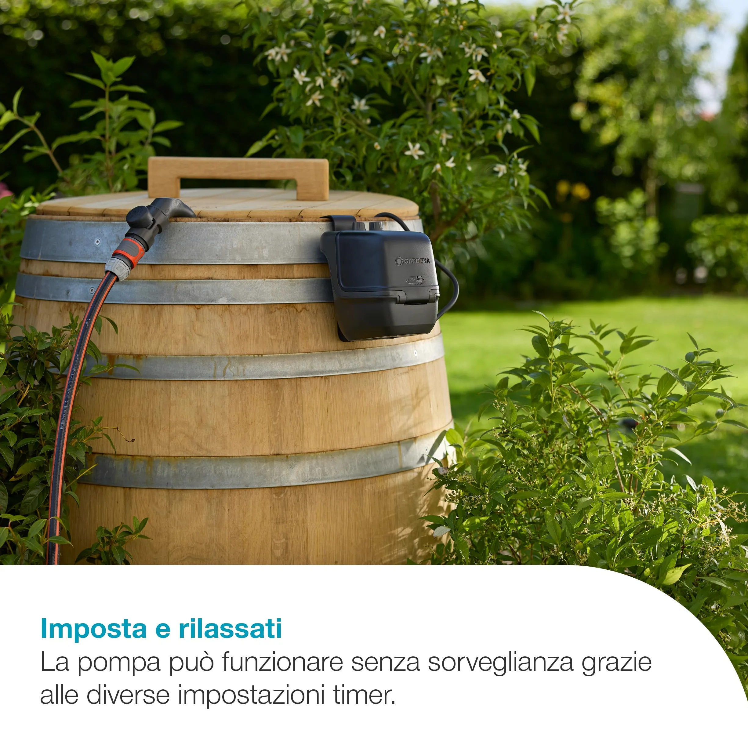 Gardena Pompa Per Cisterna A Batteria 2600 Comfort 18V P4A Solo: Programmazione dell'irrigazione, Funzione timer, Si adatta al serbatoio dell'acqua, Pressione costante, Senza fili (14604-55)
