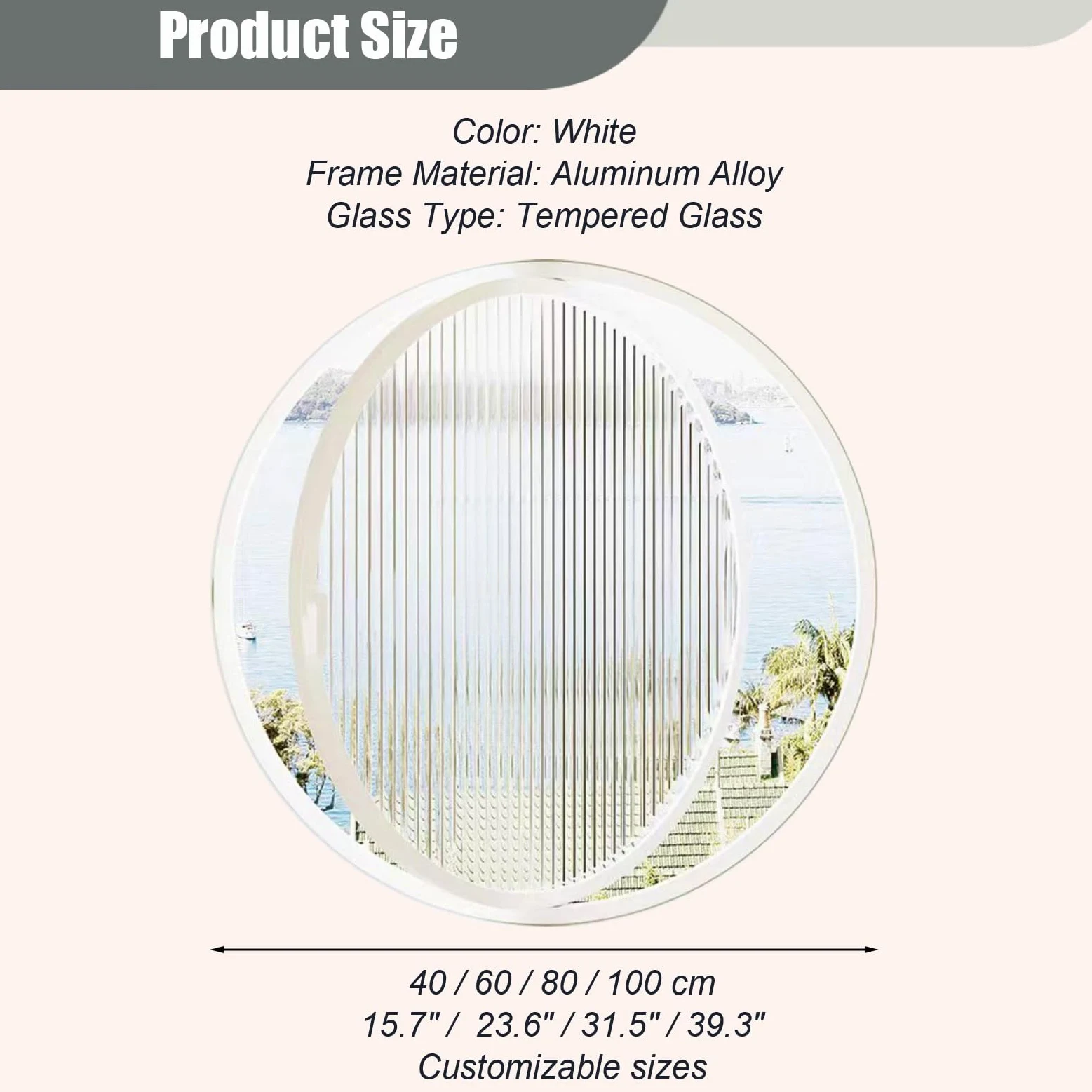 Finestre Finestra Rotonda, Finestra di Ventilazione Girevole a 360° con Maniglie, Finestra per Studio Cucina Soffitta con Telaio in Lega di Alluminio con Vetro Temperato Ondulato(White,60 cm (23 5/8")