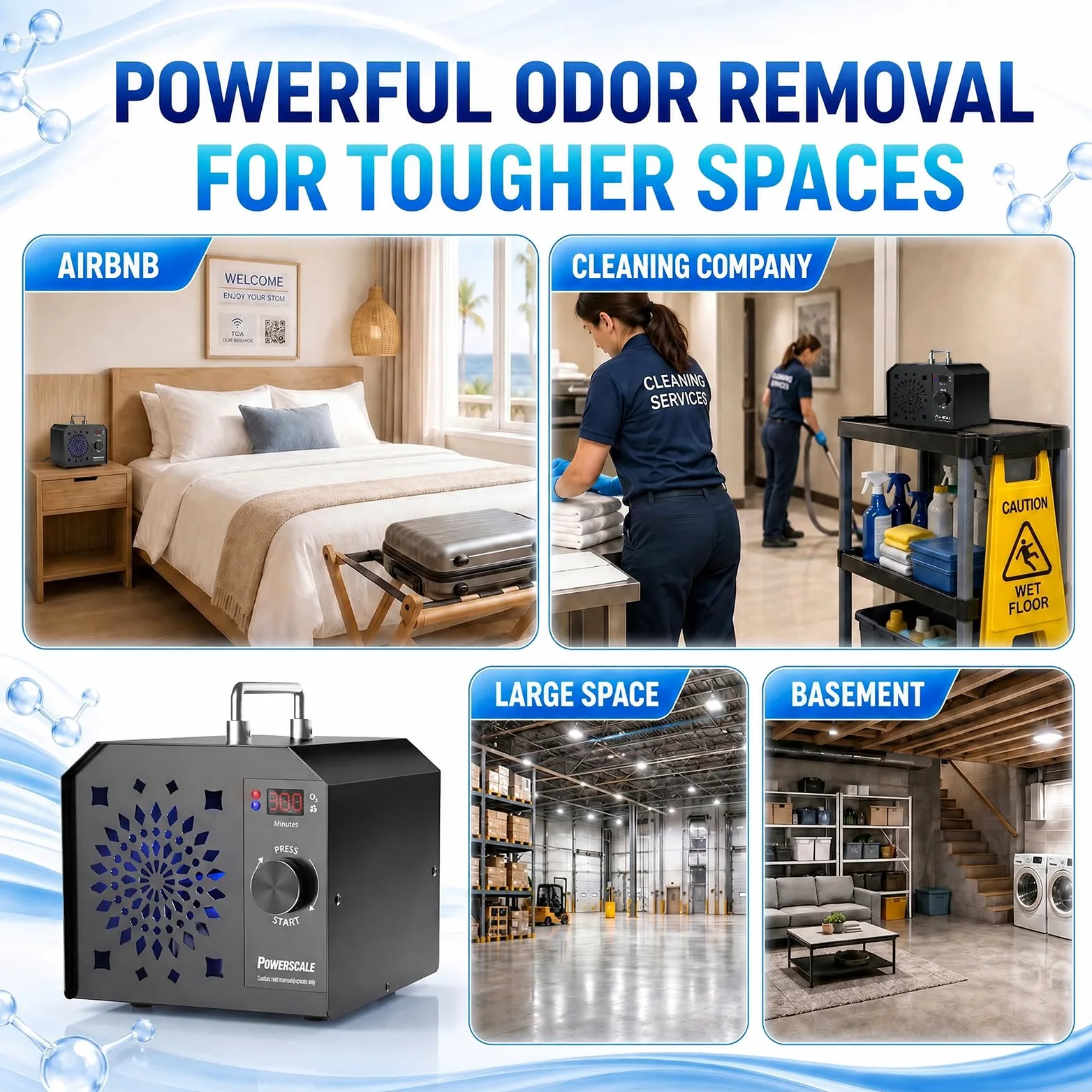 Powerscale OZB2 Ozonizzatore per Ambienti Commerciale 150.000 mg/h - Generatore di Ozono Industriale per la Rimozione degli Odori - Purificatore d'Aria e Sterilizzatore per Grandi Case e Uffici