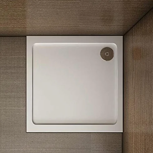 Piatto Doccia Quadtato In Marmo Minerale e Resina Mista Ultra Sottile Bianco Lucido Antiscivolo Antibatterico 70x70x3cm