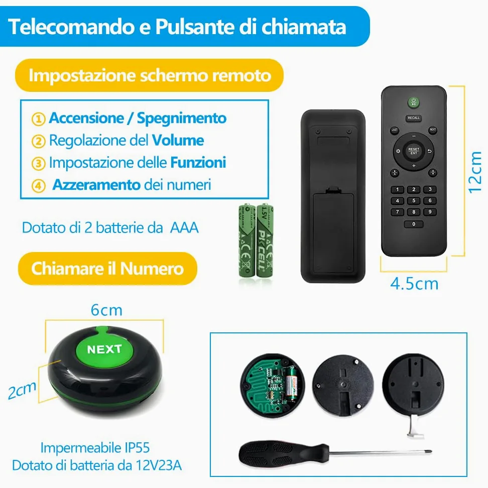 Eliminacode Display | Chiamata in Italiano | Schermo Ampliato | 3 Cifre Eliminacode, Elimina Code Digitale, Chiamta Numeri Fila (1 schermo + 3 pulsanti)
