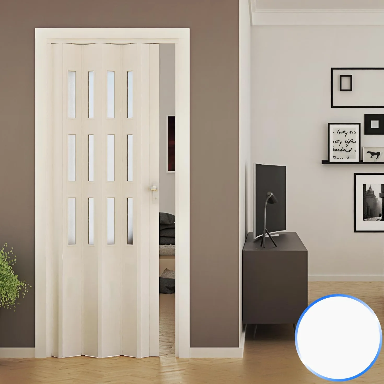 Porta a Soffietto da Interno in PVC Bianca Vetro Satinato 88,5x214 cm mod. Luciana