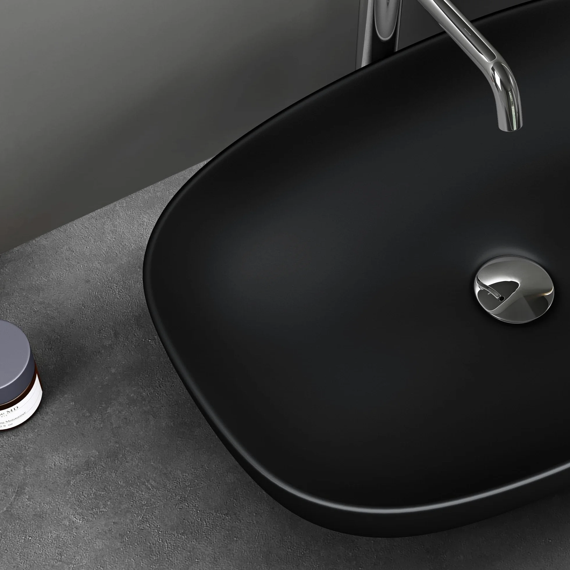 doporro Lavabo da Appoggio 60x39,5x14cm, Lavandino Bagno Brüssel104 in Ceramica con Nano Rivestimenti inclusi, Nero opaco