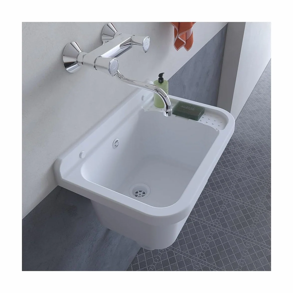INTEC - Lavabo da parete in resina bianca 50 x 32 cm Lavabo a sospensione antiurto - Lavello Lavapano Bagno WC Garage Lavanderia