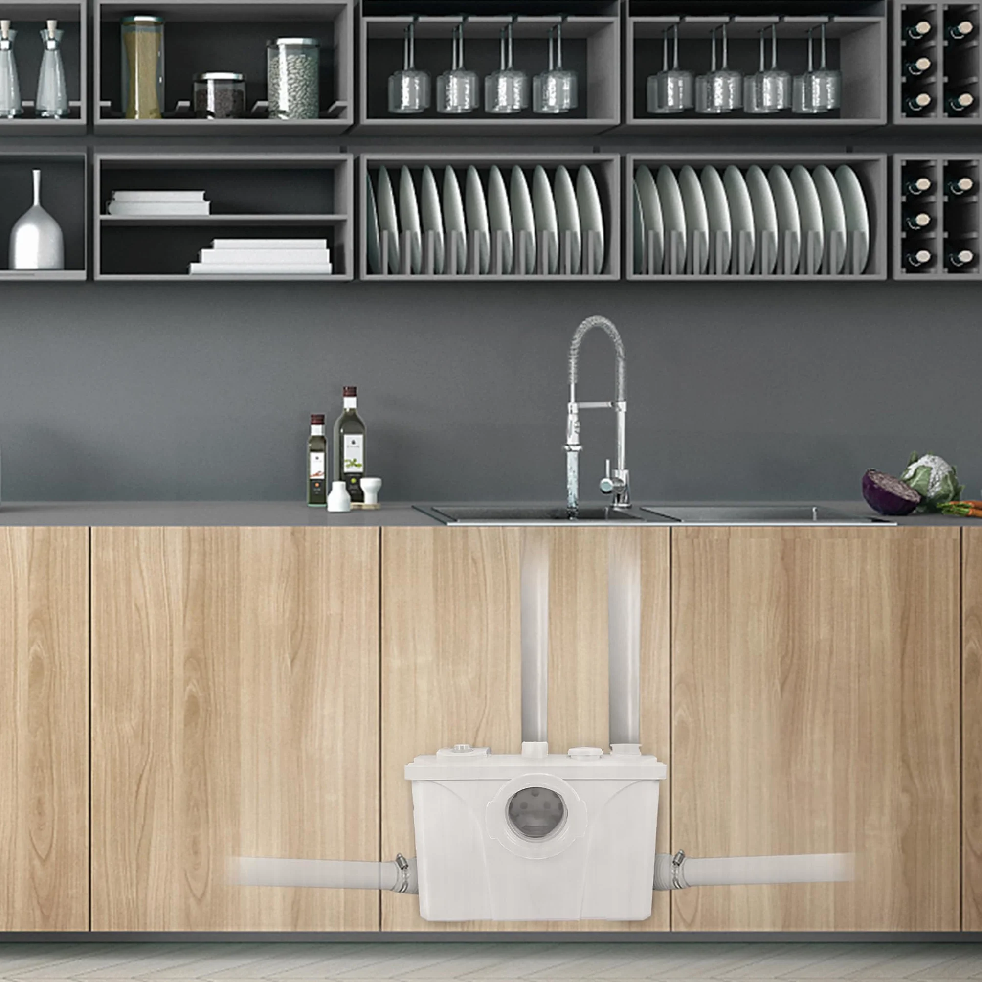 Froadp Pompe per Fognature Sanitarie da 700W Sistema di Sollevamento per uso Domestico Pompa per Fognature, Lavabo da Cucina, per WC e Lavabo, con Filtro a Carbone e Pannello di Servizio Rimovibile