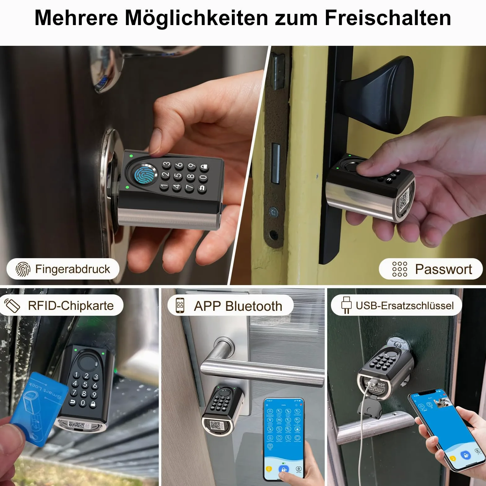 WELOCK ToucD41 - Serratura per porta digitale con codice elettronico, Smart Lock con scheda RFID, app, WiFi, impronte digitali, serratura per porta di casa, IP65, apertura intelligente per porte da 50
