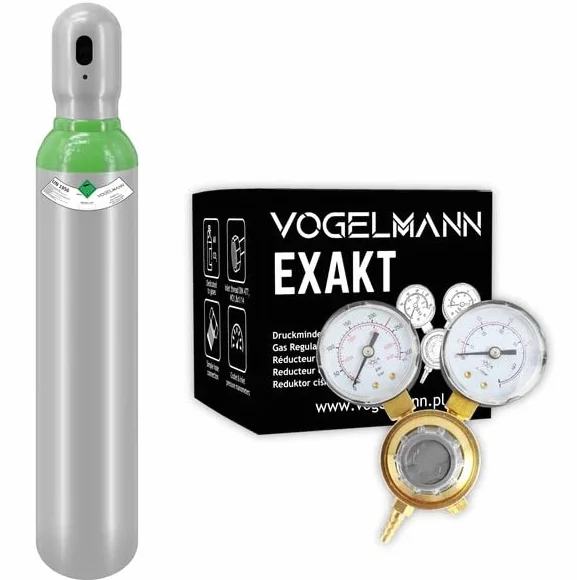 Bombola gas argon CO2 piena 8L 1,5m3 con regolatore Exakt Vogelmann, Bombola del gas per saldatura, Regolatore di saldatura a gas