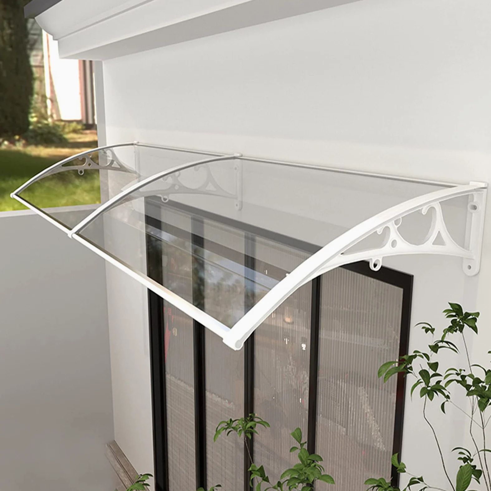 Pensilina Tettoia in Policarbonato Trasparente,Tettoia per Porta e Ingresso,Pensilina da Esterno,Tettoia per Finestre e Porte Protezione Uv da Pioggia e Neve,Alluminio Bianco (80x180cm/32"x71")