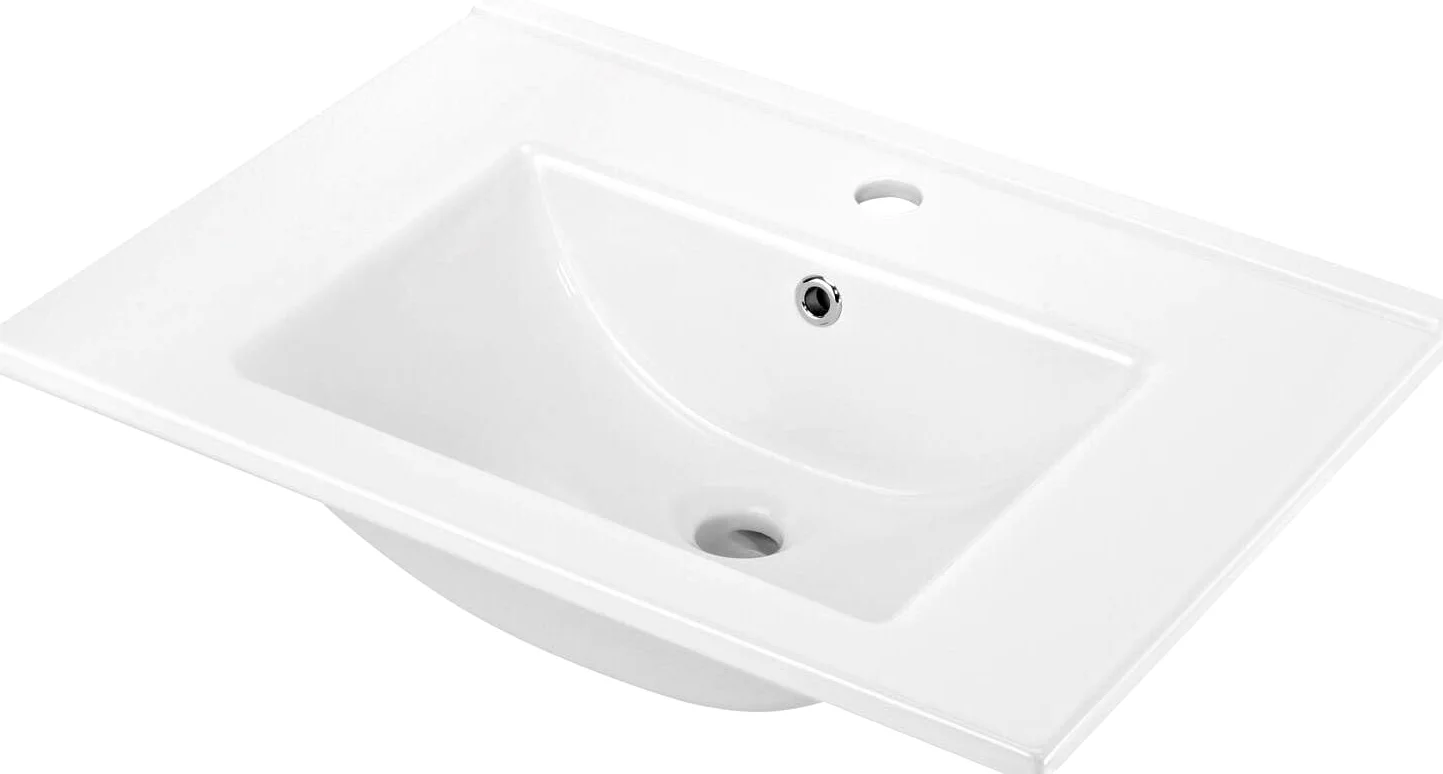 Lavabo in ceramica ad incasso con basetta per rubinetteria 60x45 cm bianco - Meiks