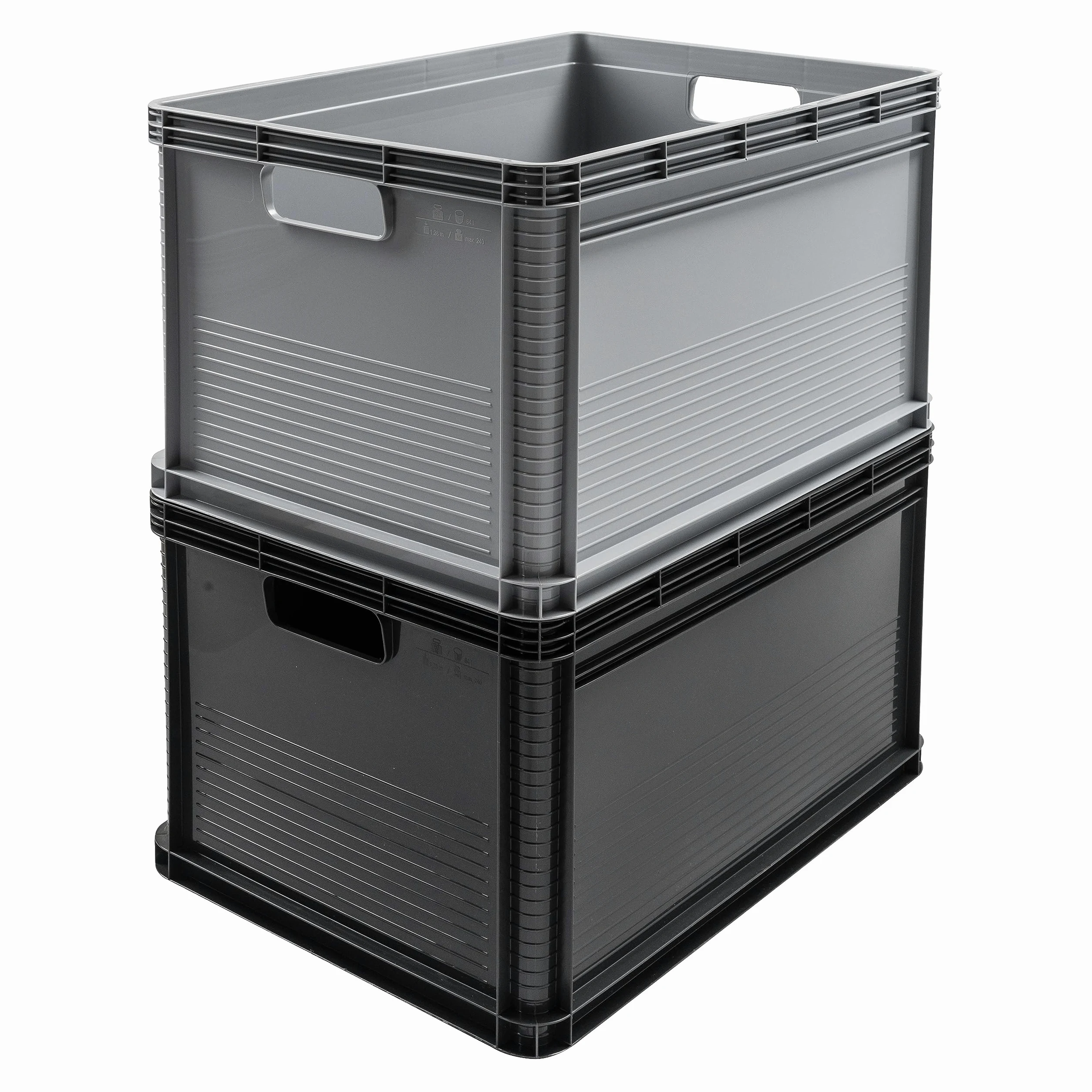 keeeper Robusta Cassetta da Trasporto, Resistente agli Acidi e Adatta per Alimenti, 60 x 40 x 32 cm, 64 L, Robert, Grigio Grafite, 3 Pezzi, 3 x 64 l