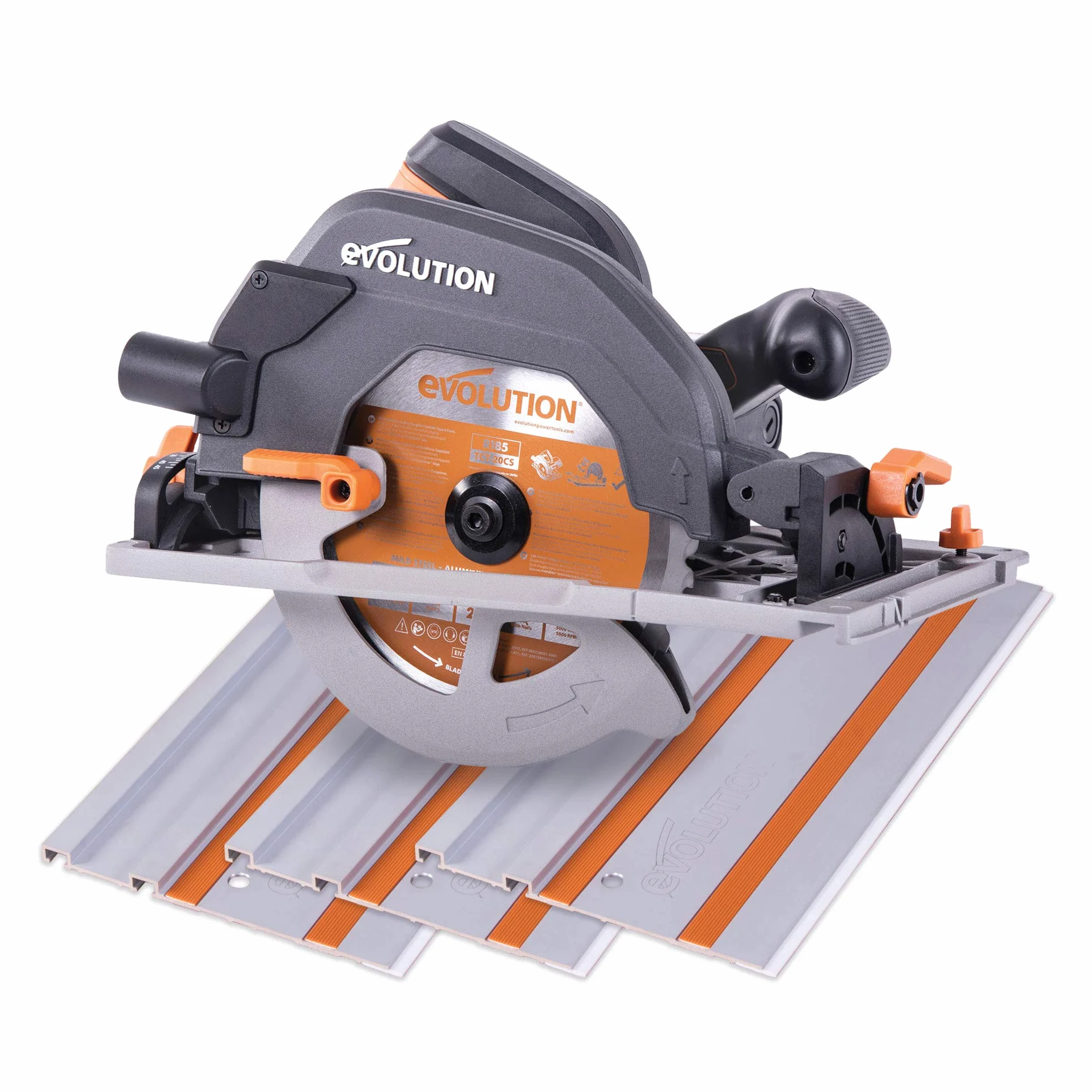 Evolution Power Tools - R185CCSX Sega Circolare Multi-Materiale 185 mm Compatibile con Binario Guida (Pacchetto Abbinato con Binario da 1020 mm Incluso), 230 V
