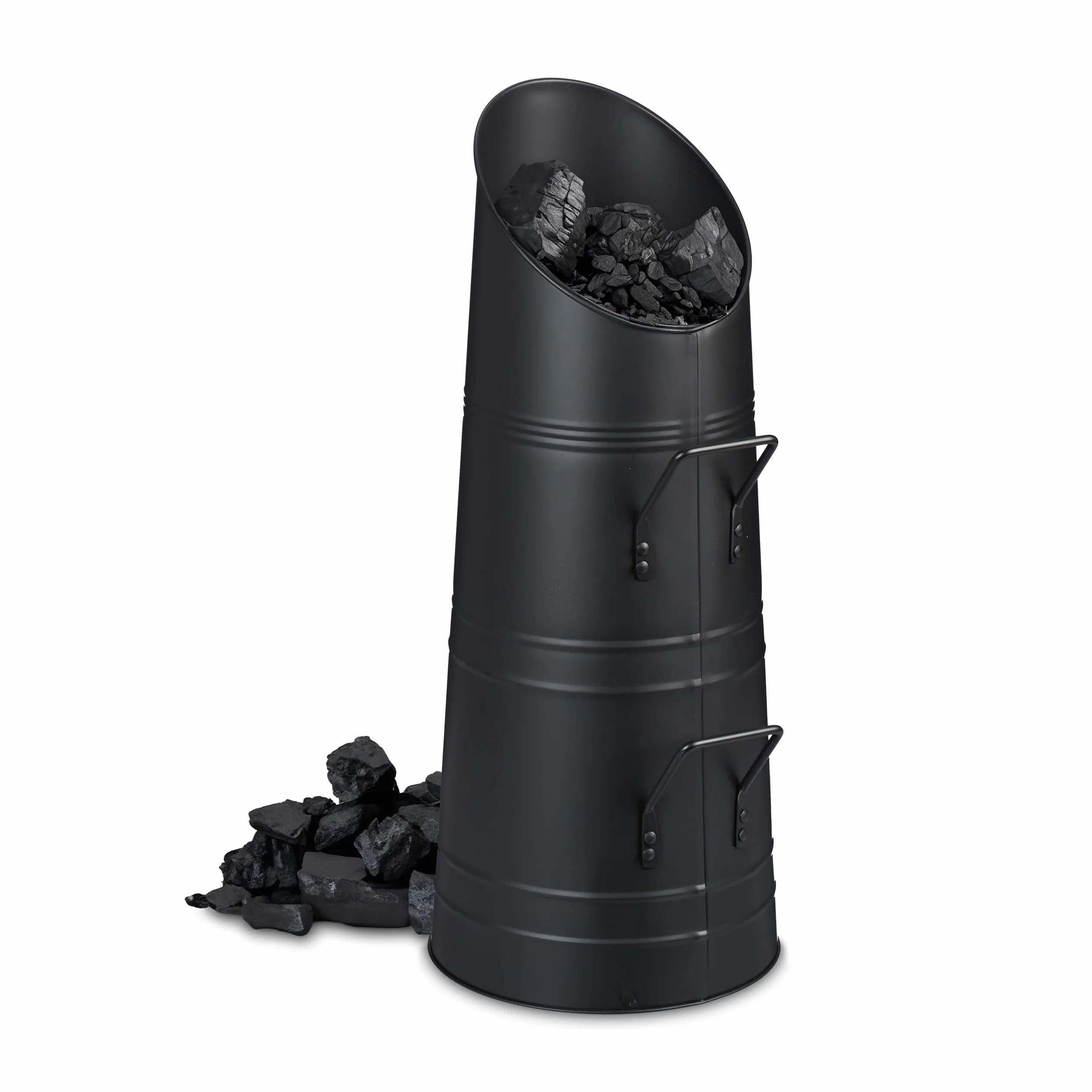 Relaxdays Contenitore Porta Carbone da Camino, Secchio per Pellet, Portacenere in Metallo da 12 Litri, Caminetto, Nero