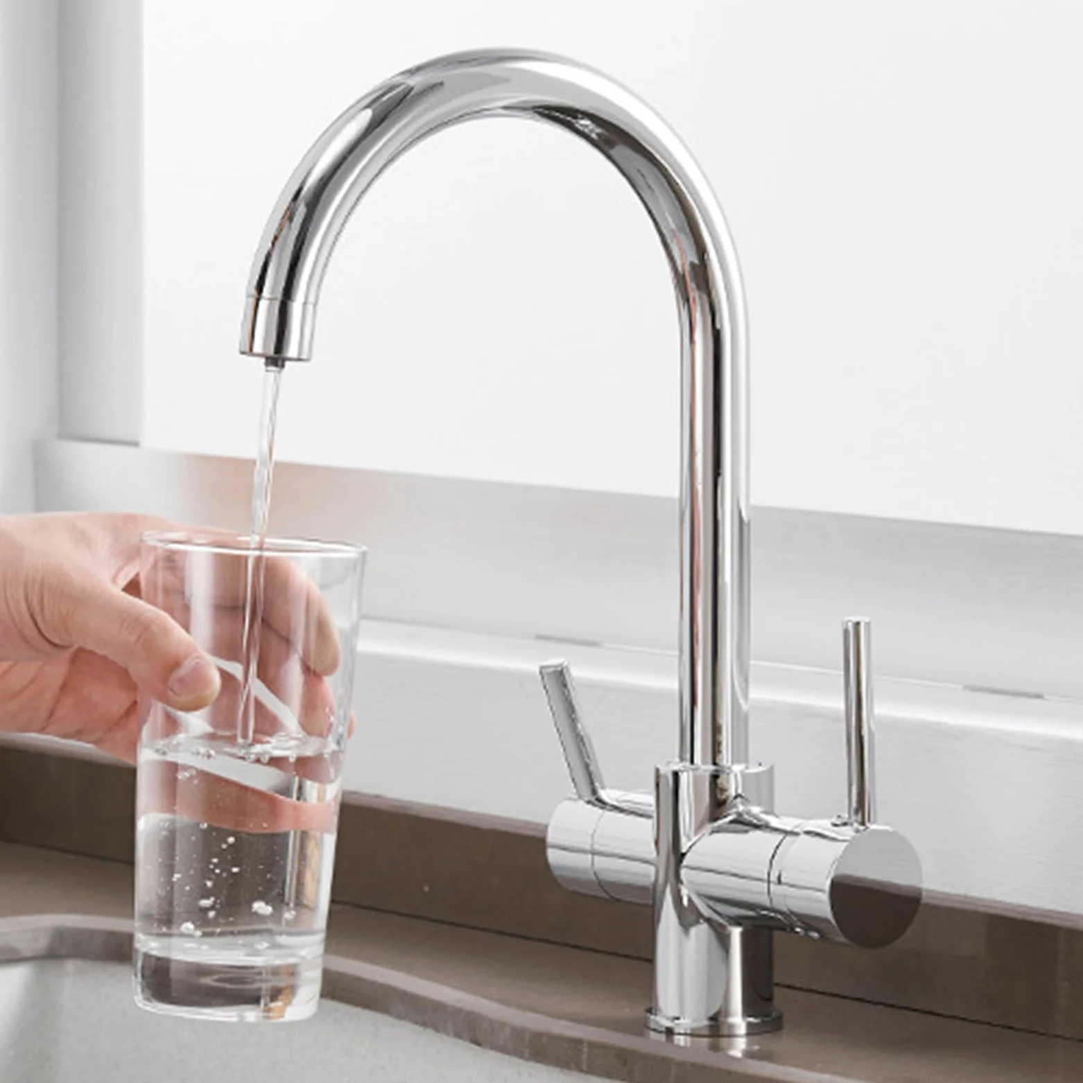 XJTNLB Rubinetto Depuratore Acqua Avena 3 Vie Rubinetto Lavello Cucina 3 Vie per Osmosi con Doppia Maniglia