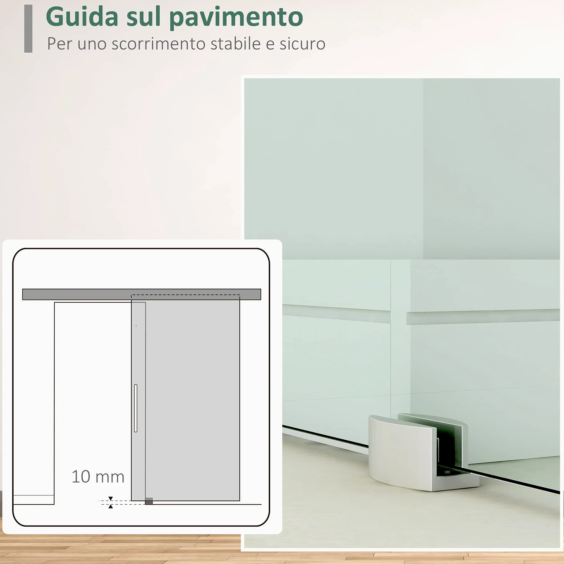 HOMCOM Porta Scorrevole in Vetro Trasparente con Binario e Maniglia in Alluminio per Bagno Cucina Studio 210x75x0.8cm